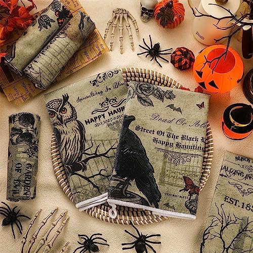 Ganeen 6 Pcs Halloween Kitchen Hand Towels Classic Gothic Vintage
