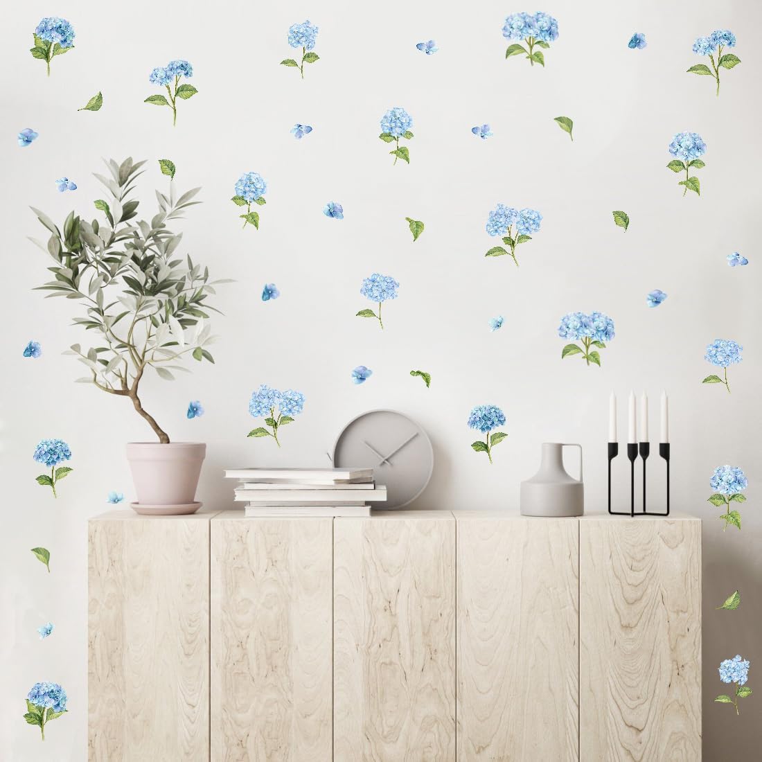 Removable Flower / Watercolor Wall Stickers / Blue Hydrangea