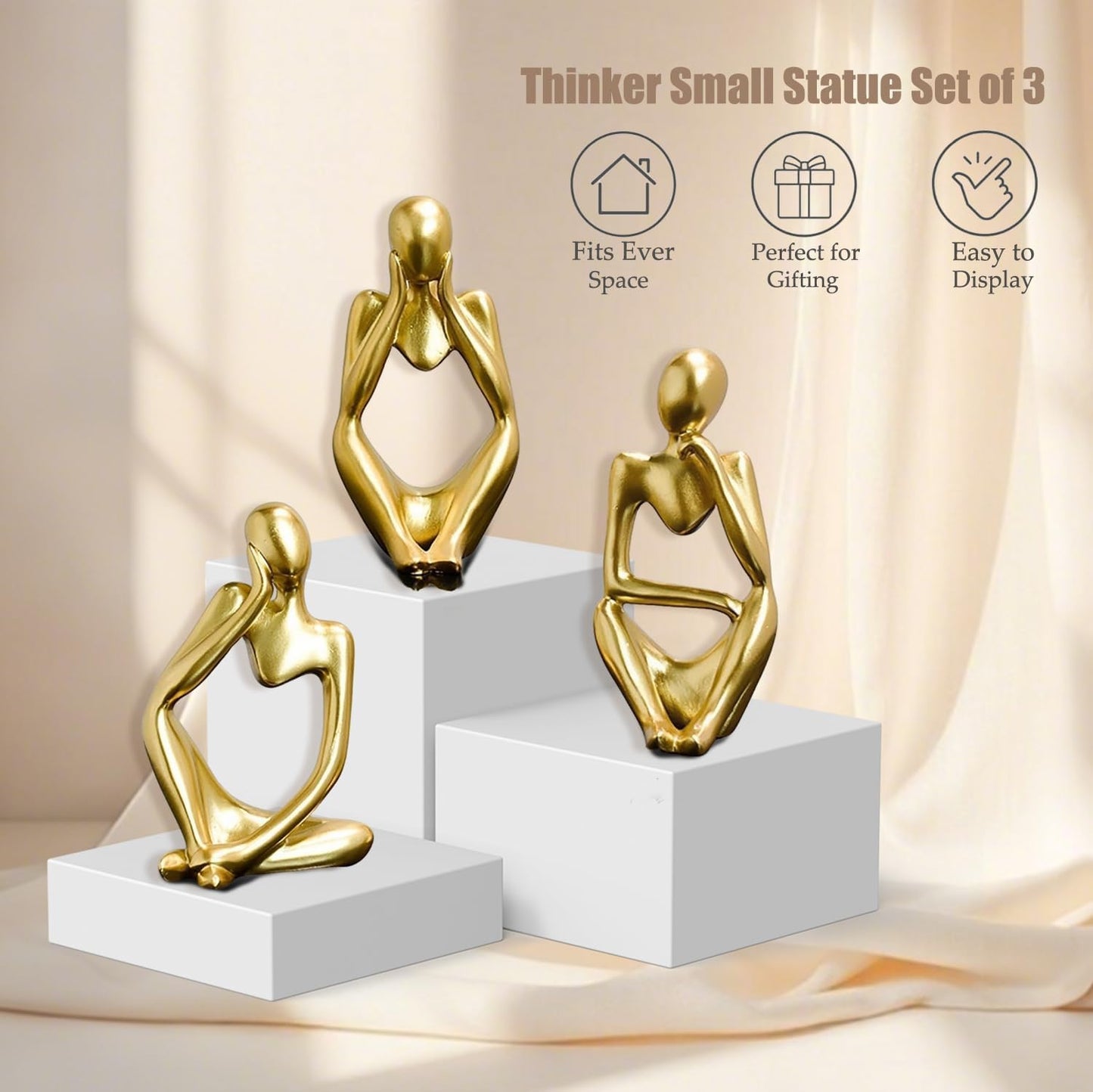 Thinker Statue Abstract Art Thinker Figurines Home Decor / Gold / Set of 3