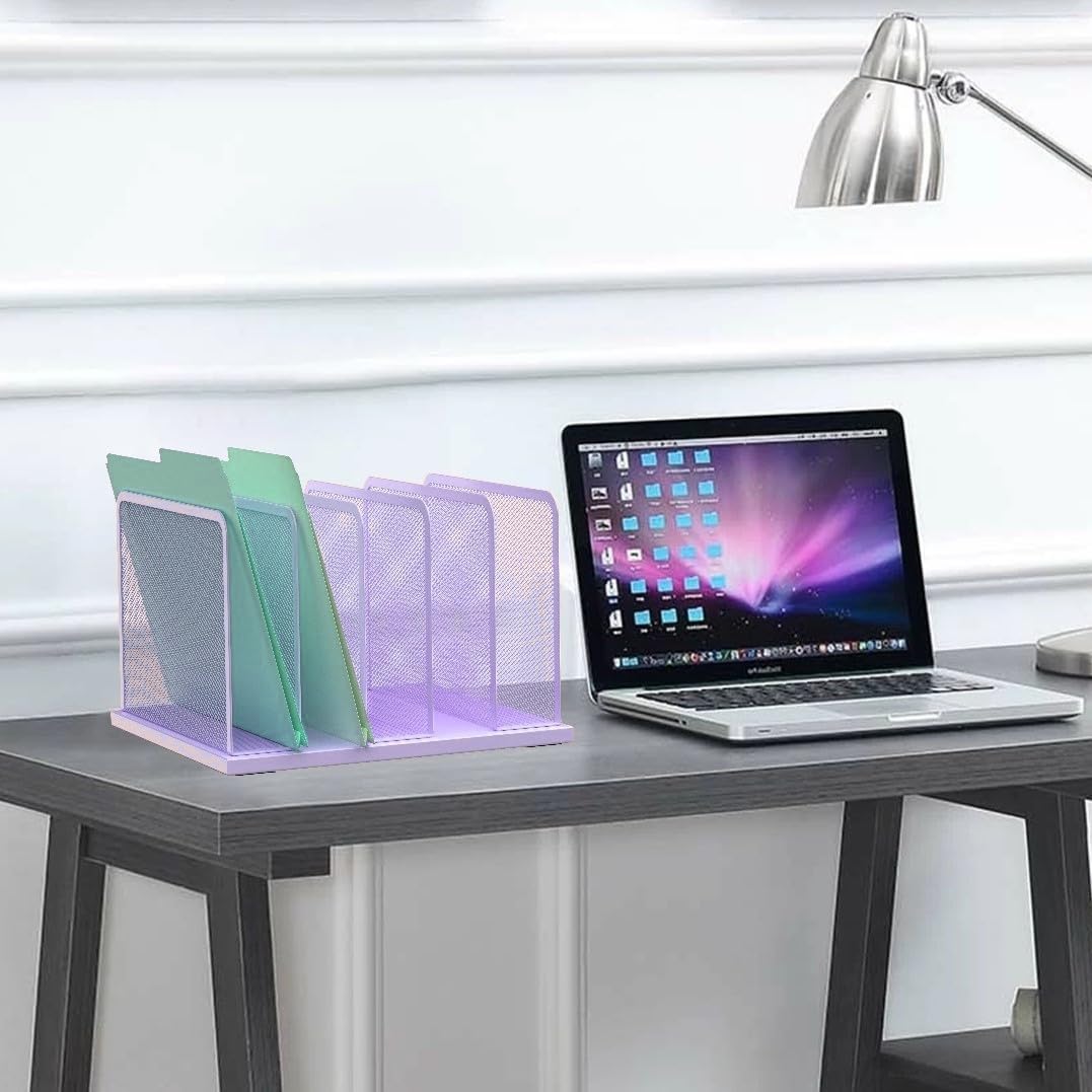 Kuntine.B 5-Section Upright Desk File Organizer Purple 1 Pack | Vertical, Mesh, Metal, Assembly, Stability, Sturdiness