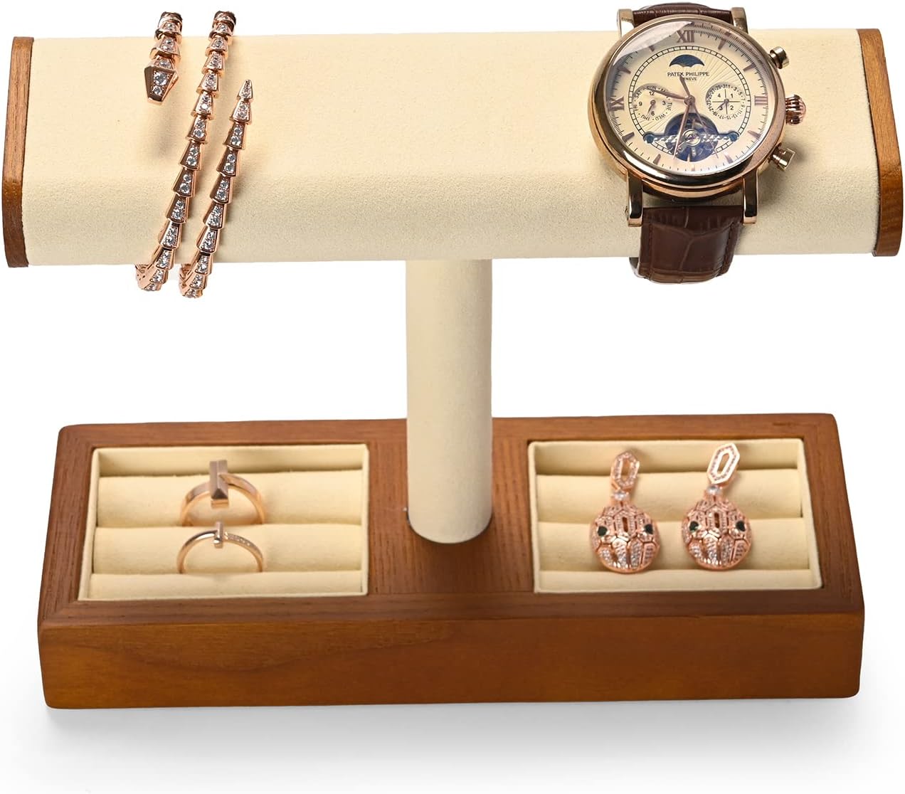 Oirlv Solid Wood Watch Stand,Watch Organizer Holder for Men(Cream) | Fits 4 watches,Great for Display Watches and