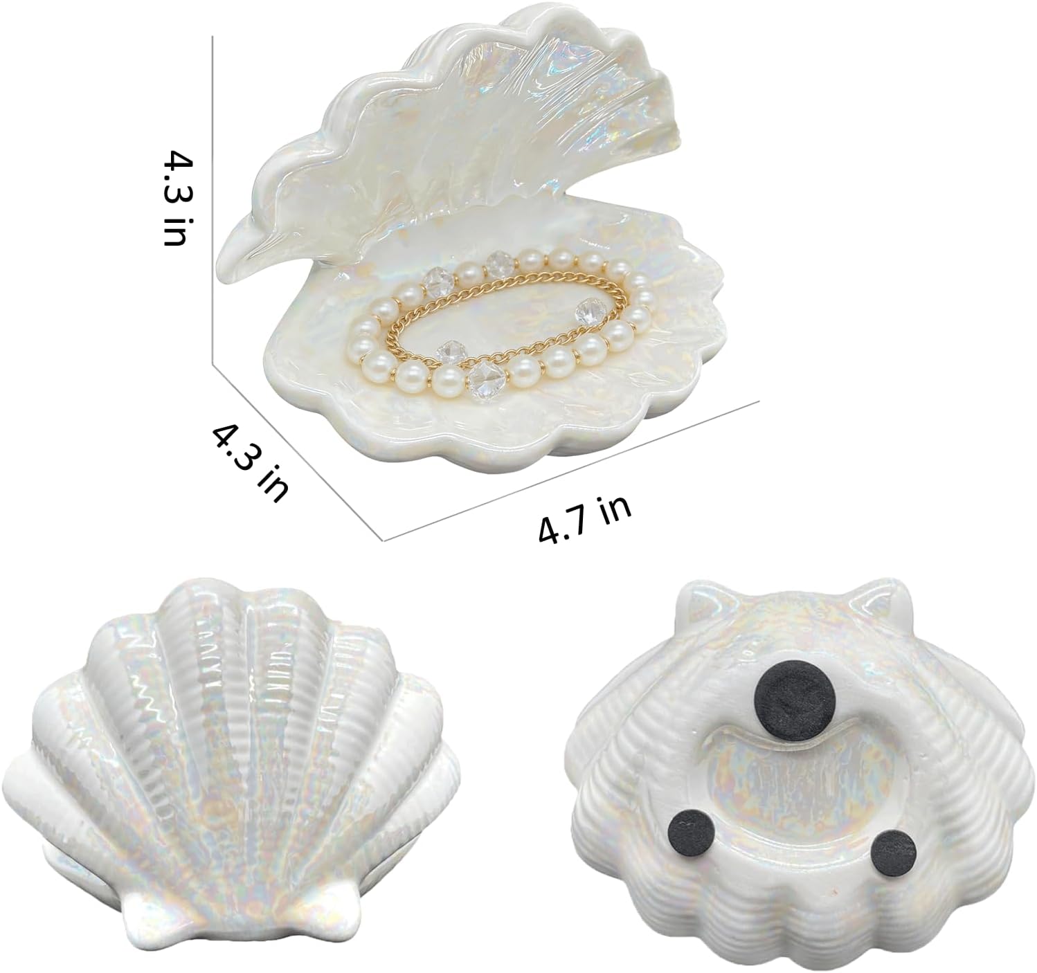 Ceramic Seashell Jewelry Tray Ring Dish / White