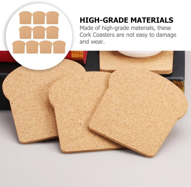 Toast Shaped Cork Coasters Heat-Resistant Cup Mats / 3.93 x 3.93 x 0.19 / Set of 10