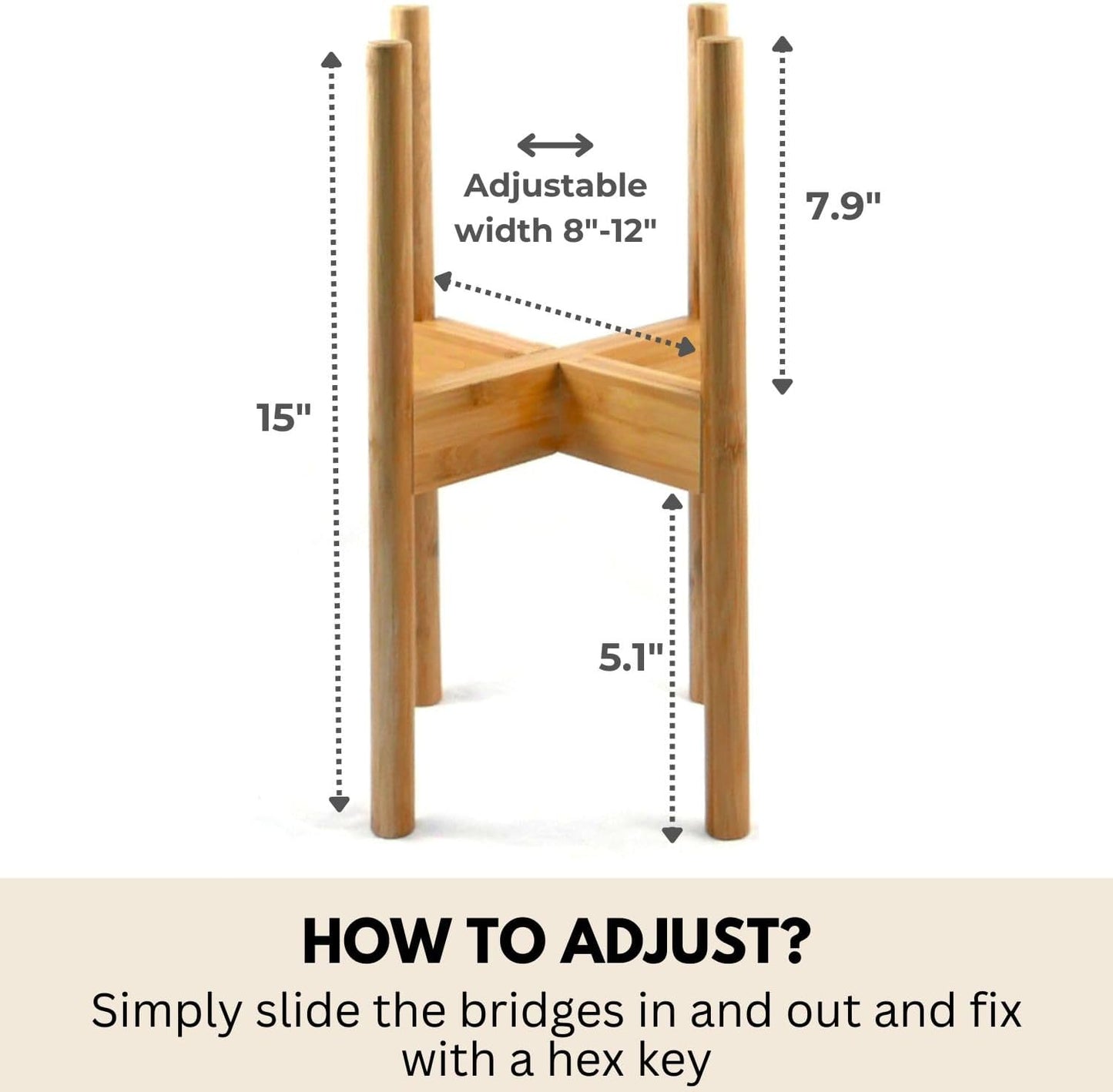 Fox & Fern Large Adjustable Plant Stand Indoor, Bamboo Stand, 8 - 12 Inch | Plug In Design, Holds 200 lbs, Two Heights