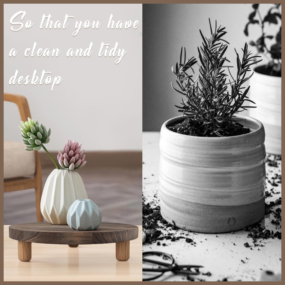 Plant Riser Desktop Plants Stand Wood Stool Mini Risers for Top Pots Indoor / Brown / 9.8 Inches