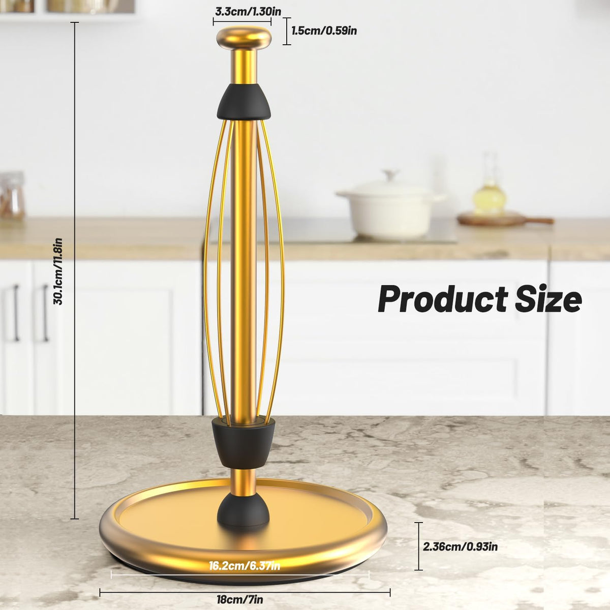 VEHHE Paper Towel Holder Countertop with Weighted Base, One-Hand Tear | Freestanding Design | Brushed Gold Finish
