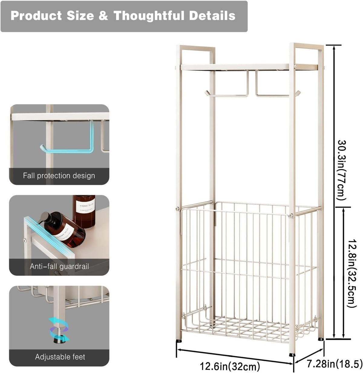 VOLDRA Toilet Paper Holder Stand with Storage Shelf, Free Standing Toilet Paper Roll Holder with Large Basket Heavy