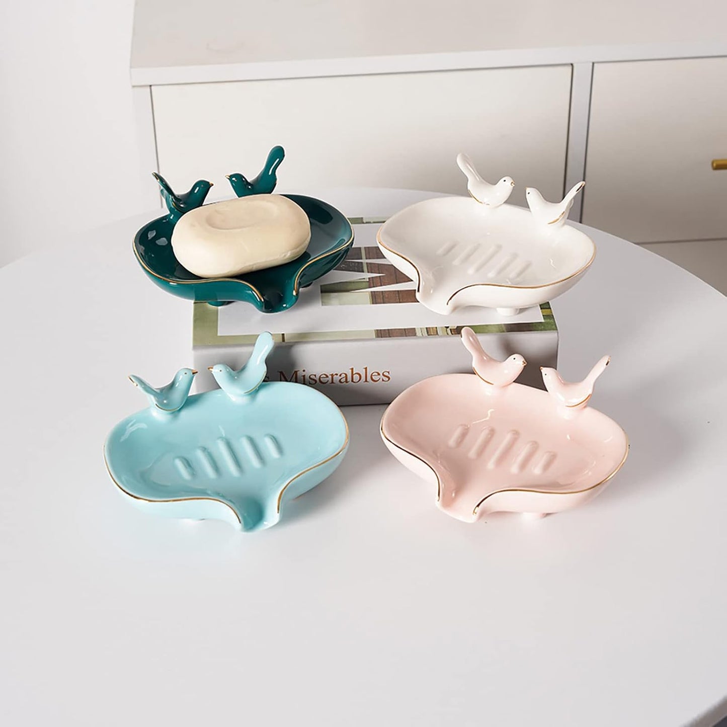 WYSRJ Bar Soap Holder Bird Shape Ceramic Self Draining Soap Dish Soap Saver Dish for Shower / Blue