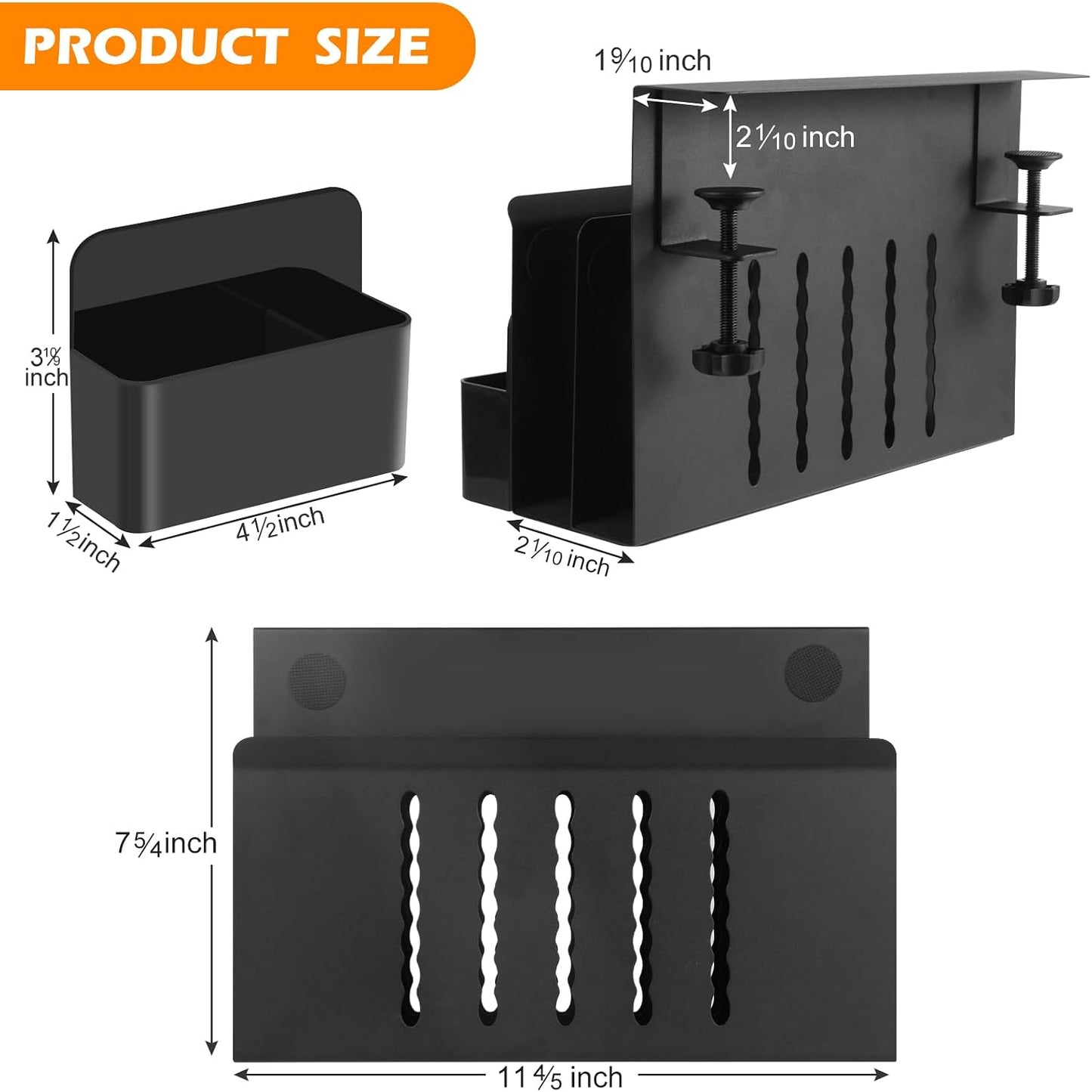 Desk Side Storage, 2 Tier Steel Hanging Organizer, No Drill Side Desk Organizer, Laptop Holder, with Pen Holder, For
