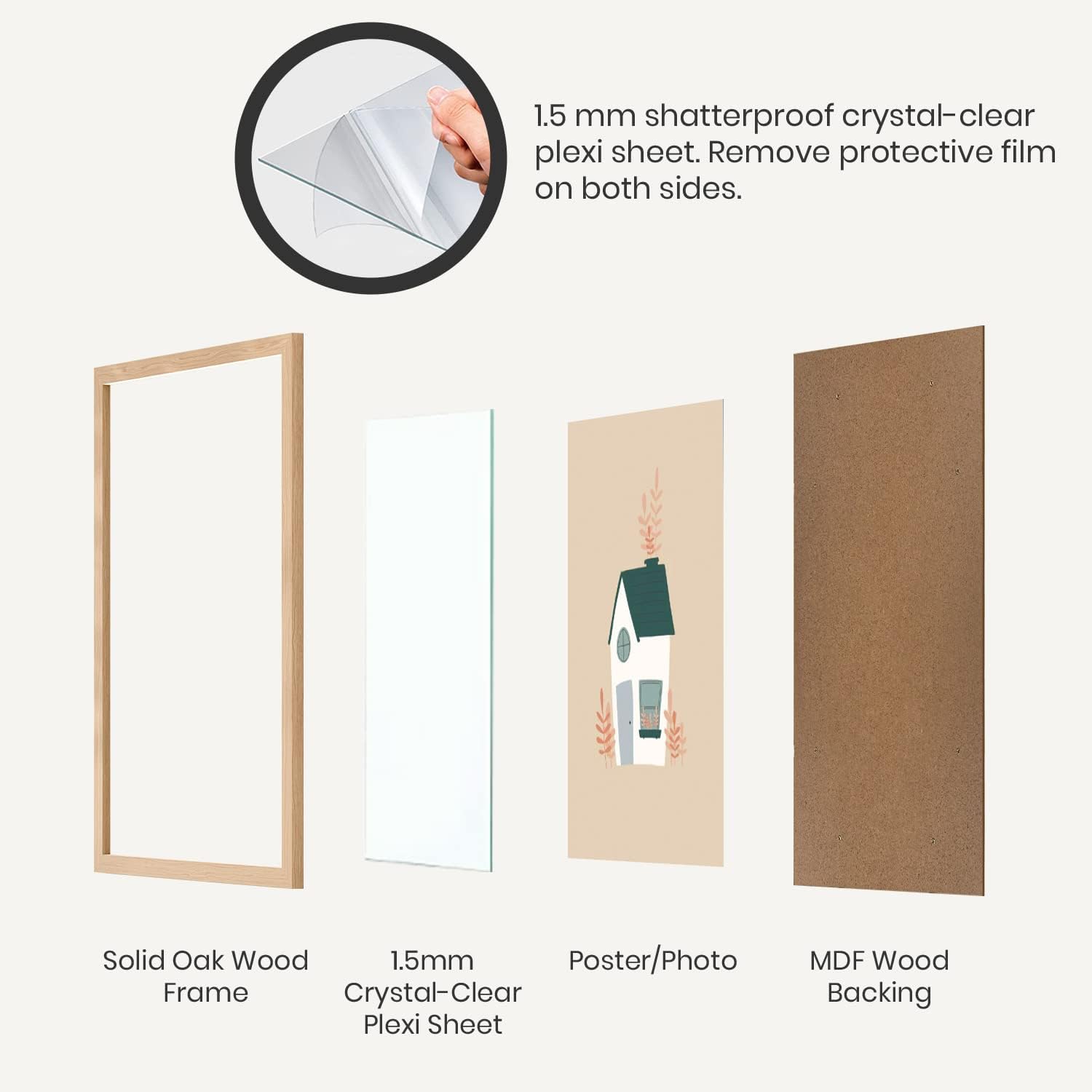 Opposite Wall - 18x24 in - Natural Solid Oak Wood Picture Frame - Lightweight, Versatile & Shatterproof - Wall Hanging