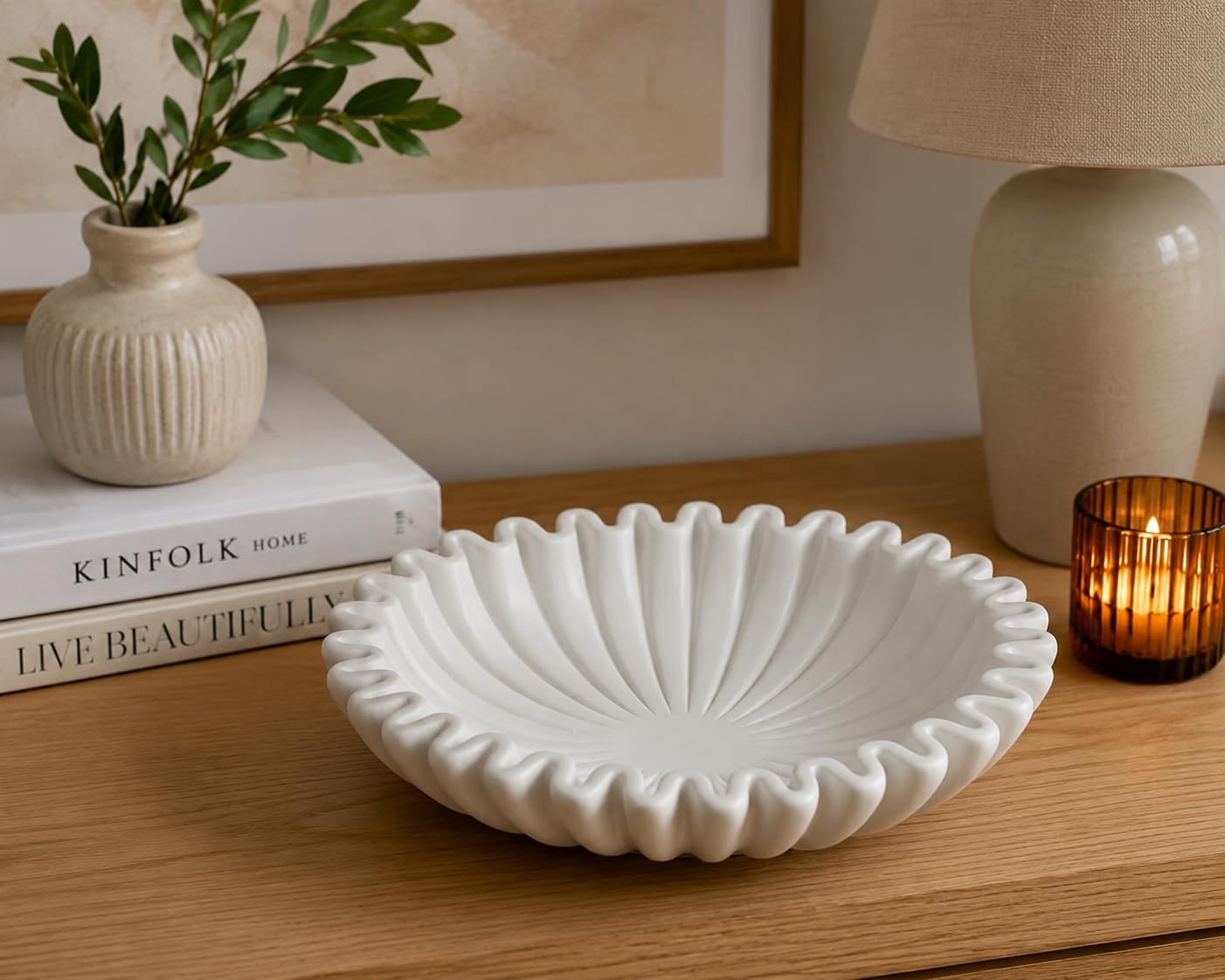 HandCrafted Marble Bowl/Antique Scallop Bowls/Fruit holder/Vintage Ring Dish gift/Marbles / 7 Inches