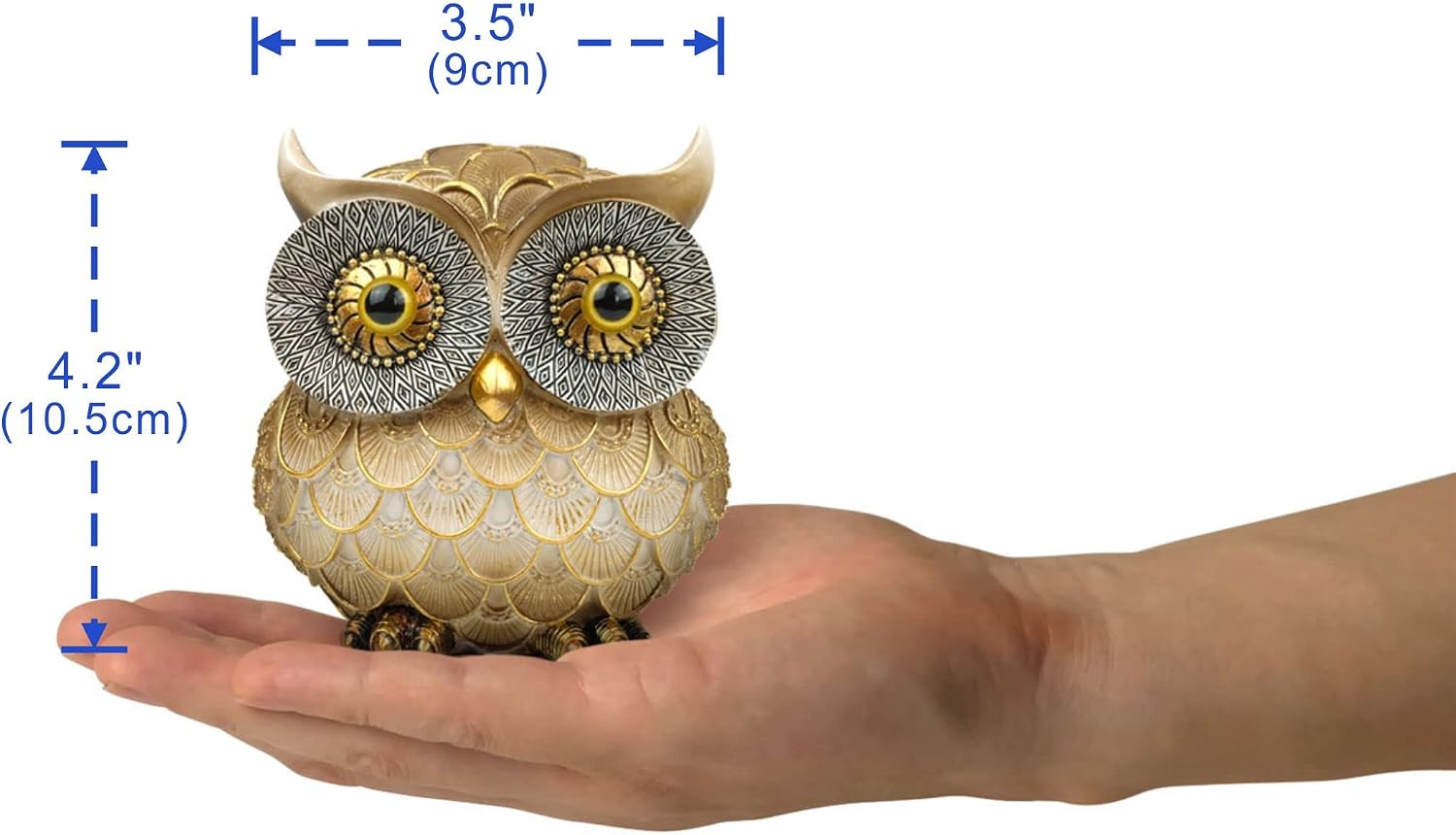 4.2" Vintage Gold Resin Owl Figurine / Retro Gold / Small