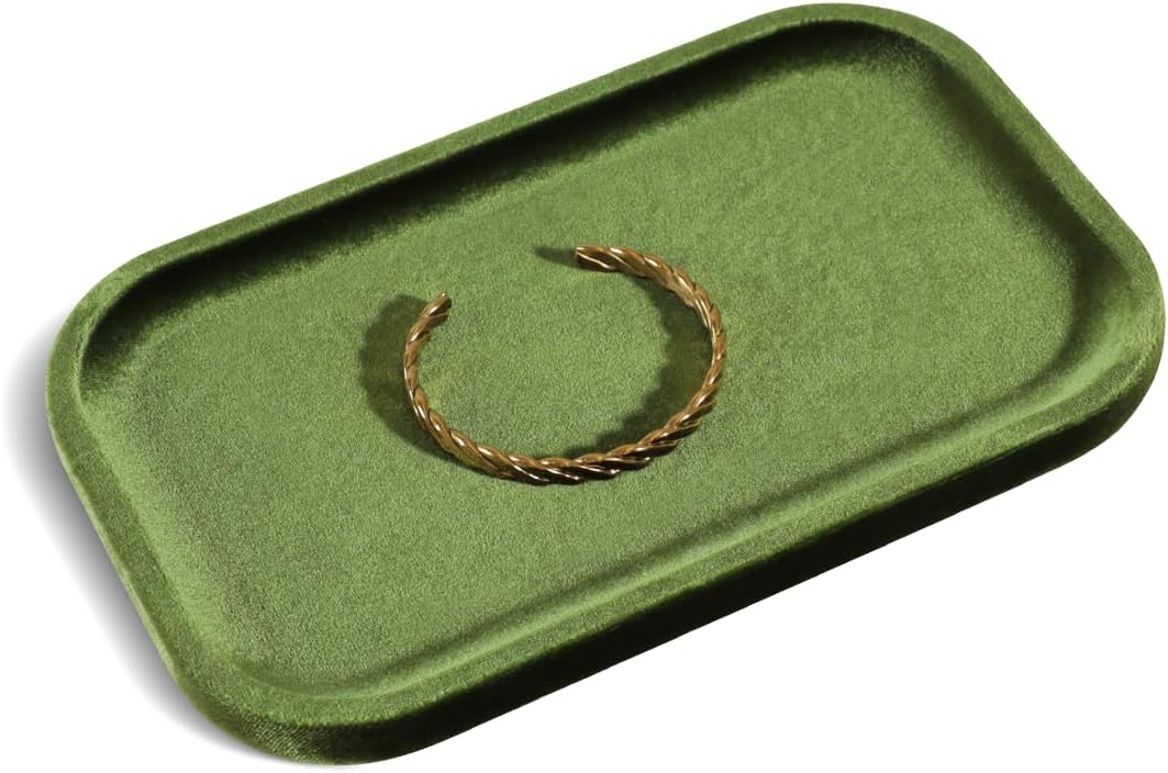 Resilient Velvet Jewelry Display Tray for Ring Earrings Bracelet Necklace / Olive Green / 7.9 x 4.7