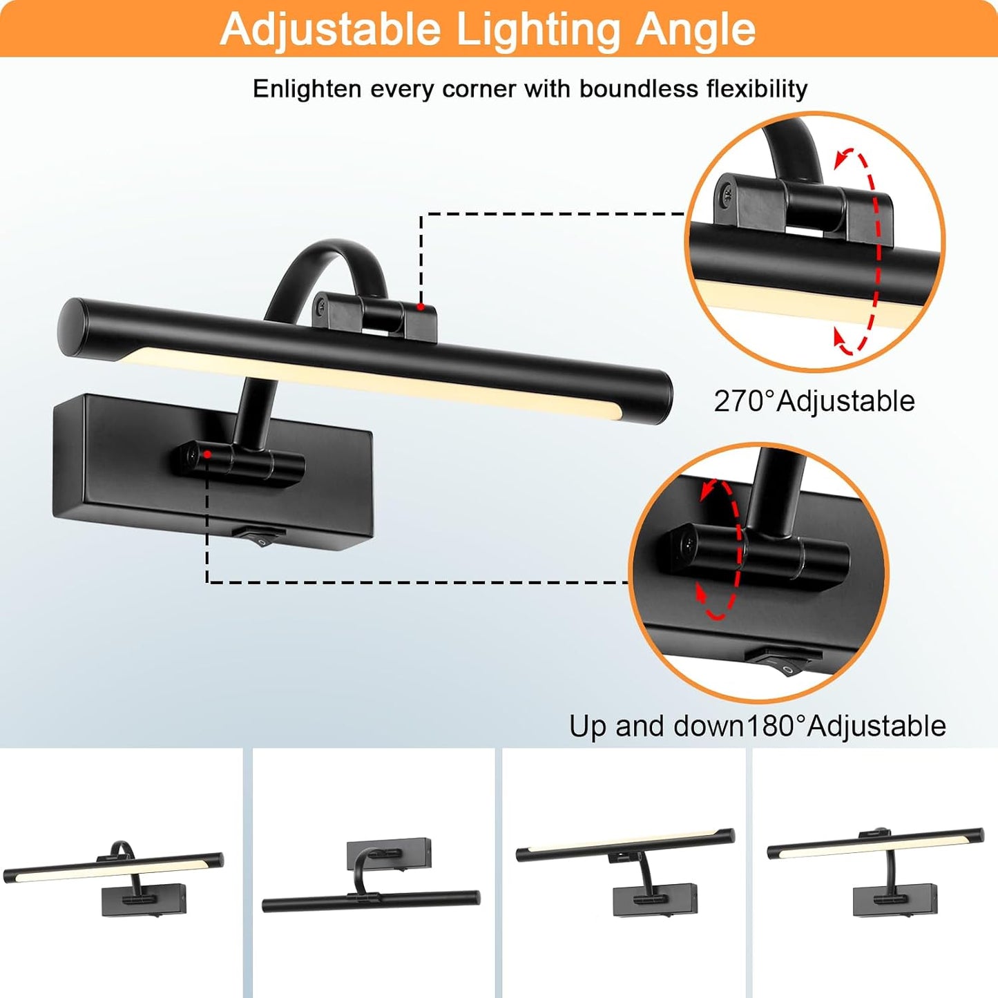 Tassuowell Battery Powered Picture Light with Remote and Timer,Full Metal Art Light with Swing Arm,12 Inch