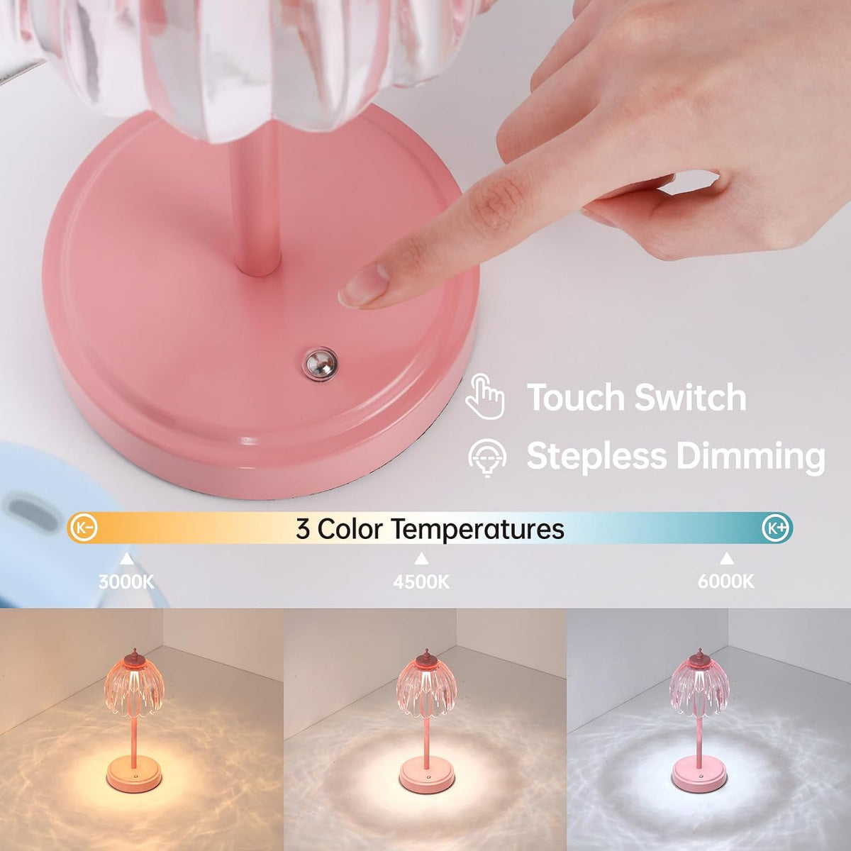 Shenmoyl Rechargeable Table Lamp with 5200mAh Battery & Touch Control - 3 Adjustable Color Temperatures, Cordless