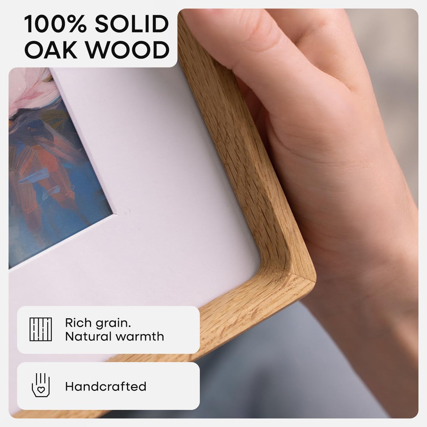 24x30 Mortise&Tenon Natural Oak Picture Frame, 18x24 Mat, Glass | High End Solid Oak Wood, Tempered Glass, Acid-Free