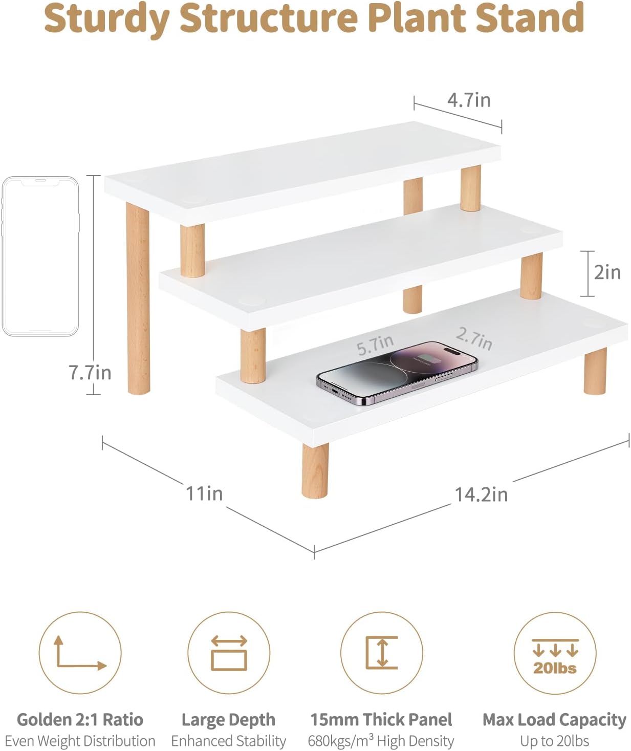 Window Sill Plant Shlef / 3-tiers Ladder Shelf / White