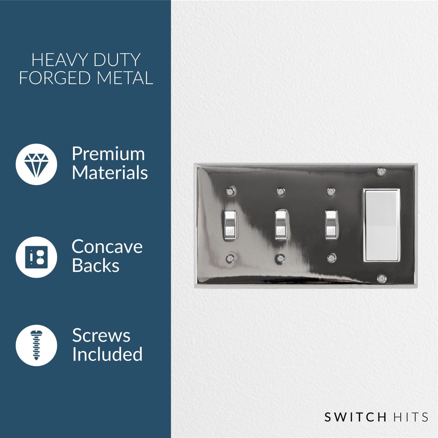 Polished Nickel Outlet Wall Plate | 3 Toggle - 1 GFI Rocker | 8.25" x 4.5" | Hand-Polished Brass Construction