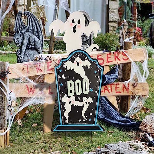 Joliyoou Halloween Yard Stake, 26.4" Solar Lighted Metal Tombstone