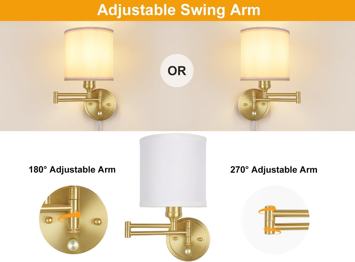 Plug in Wall Sconces with Remote Control, Dimming 10%-100% & Adjustable Colors 2700K-6500K, Hardwire or Plug-in, Swing