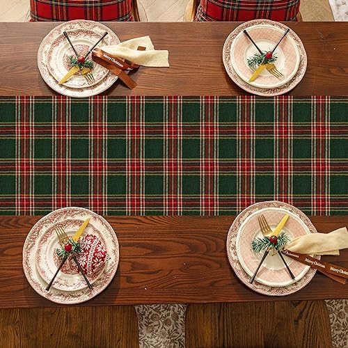 Softalker Christmas Checkered Tartan Table Runner, Green, 13 x 36 Inch