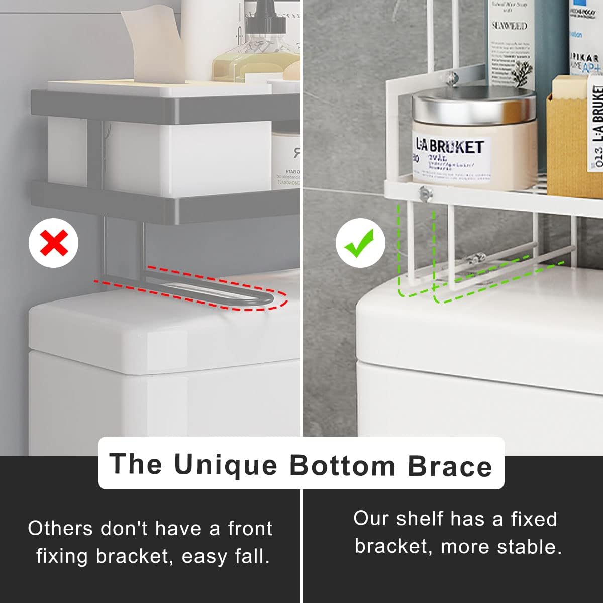 FLOLXNB Over The Toilet Storage,3-Tier Bathroom Organizer Shelves with Paper Holder, Multifunctional Toilet Rack,No
