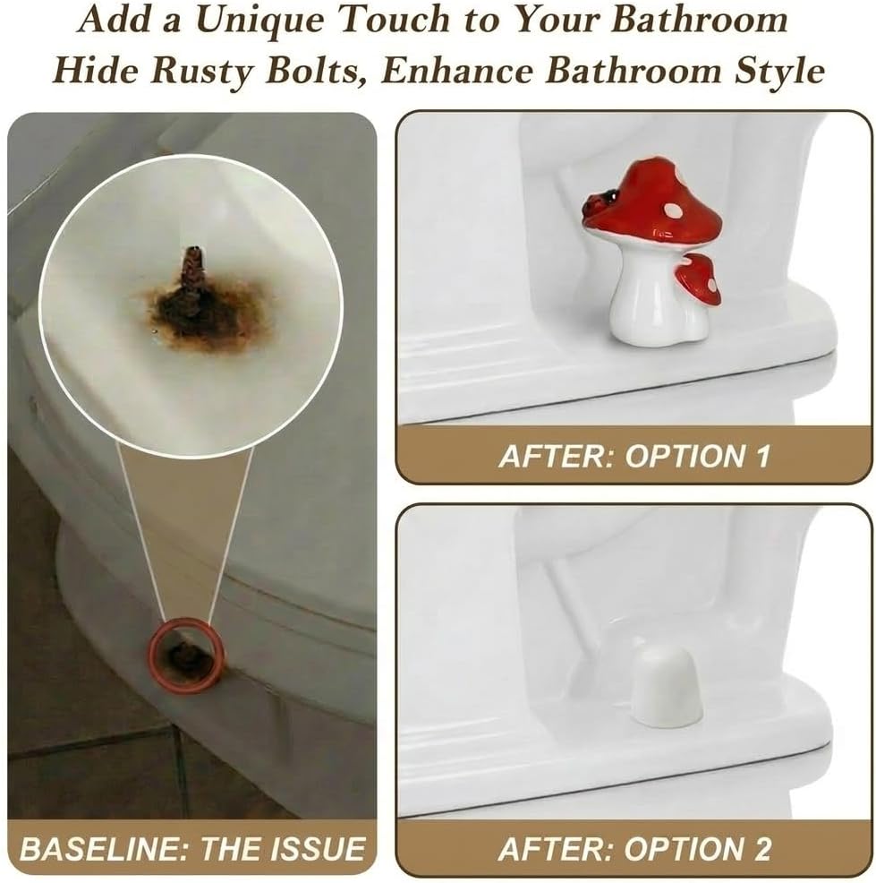 Mushroom Toilet Bolt Covers Decorative Ceramic Bathroom Decor / White Mushroom / Set of 2