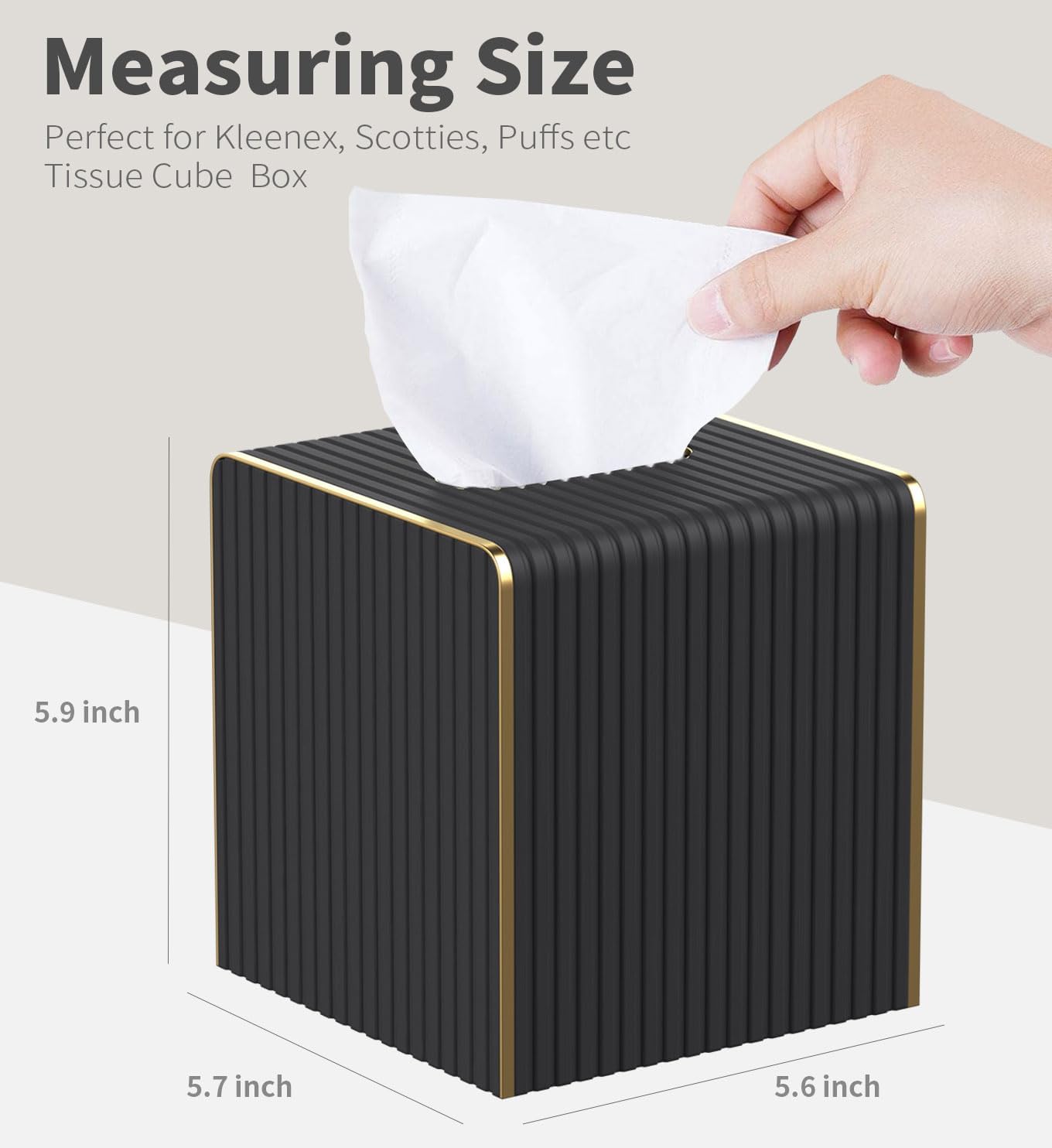 Tissue Box Cover Square / Blacks / Gold