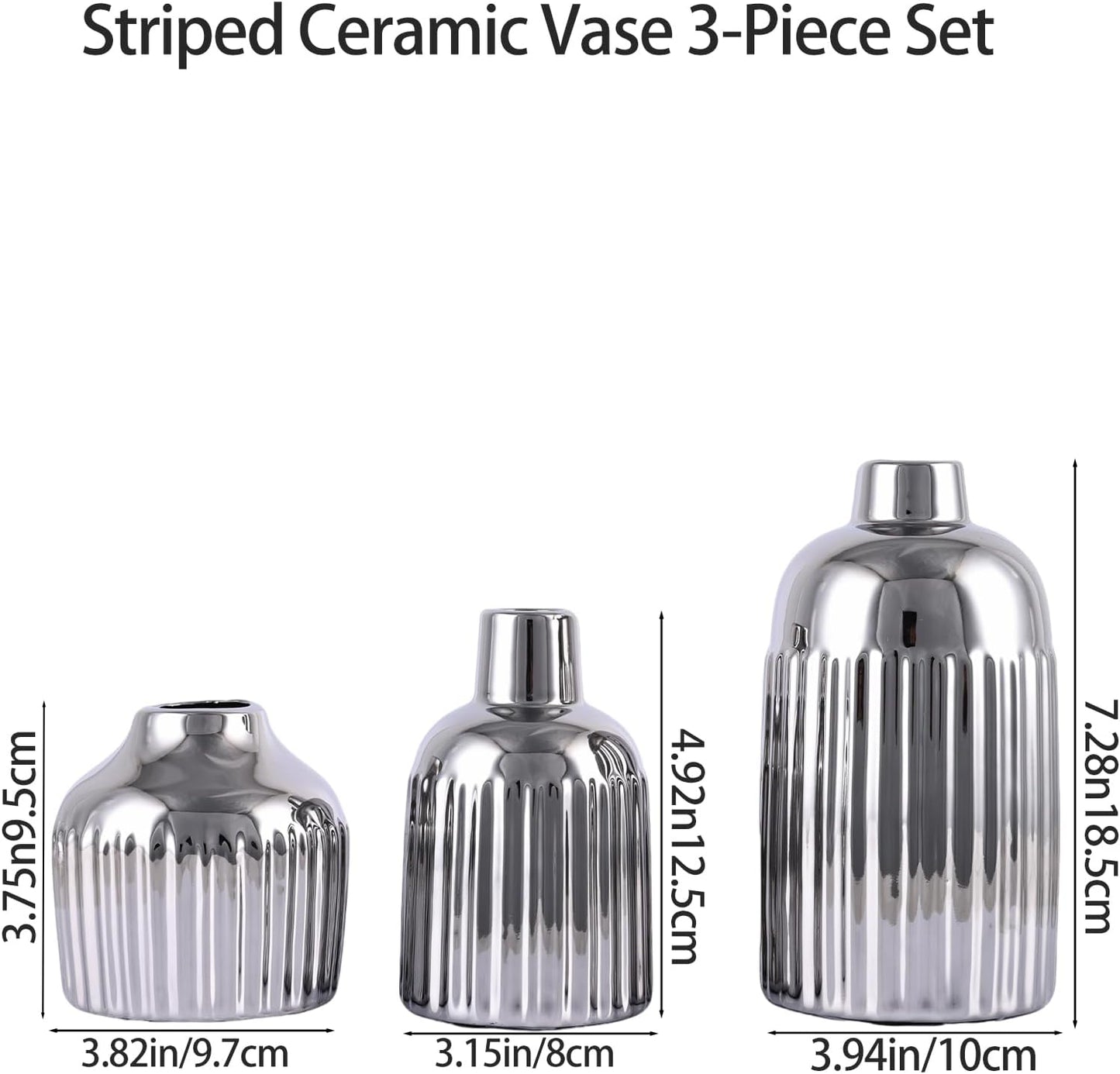 Ceramic Vase 3-Piece Set / Silver