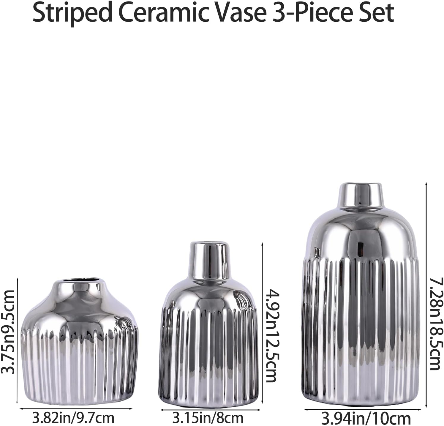 Ceramic Vase 3-Piece Set / Silver