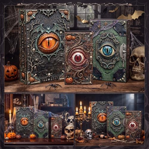 Threehoney 3 Pack Halloween Eye Spell Book Boxes Nesting Storage Decor