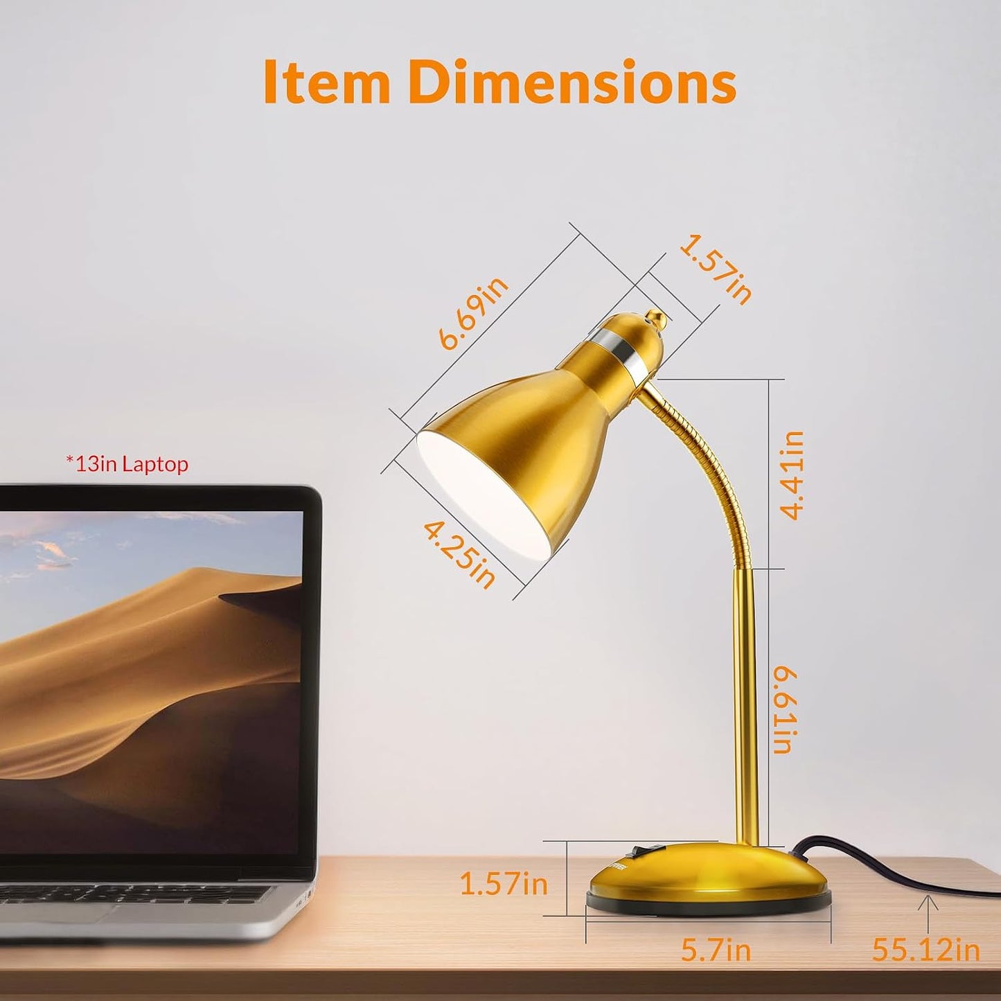 LEPOWER Metal Desk Lamp, Adjustable GooseNeck Reading Light for Bedroom | Compact & Sturdy, Space-Saving for Bedside &