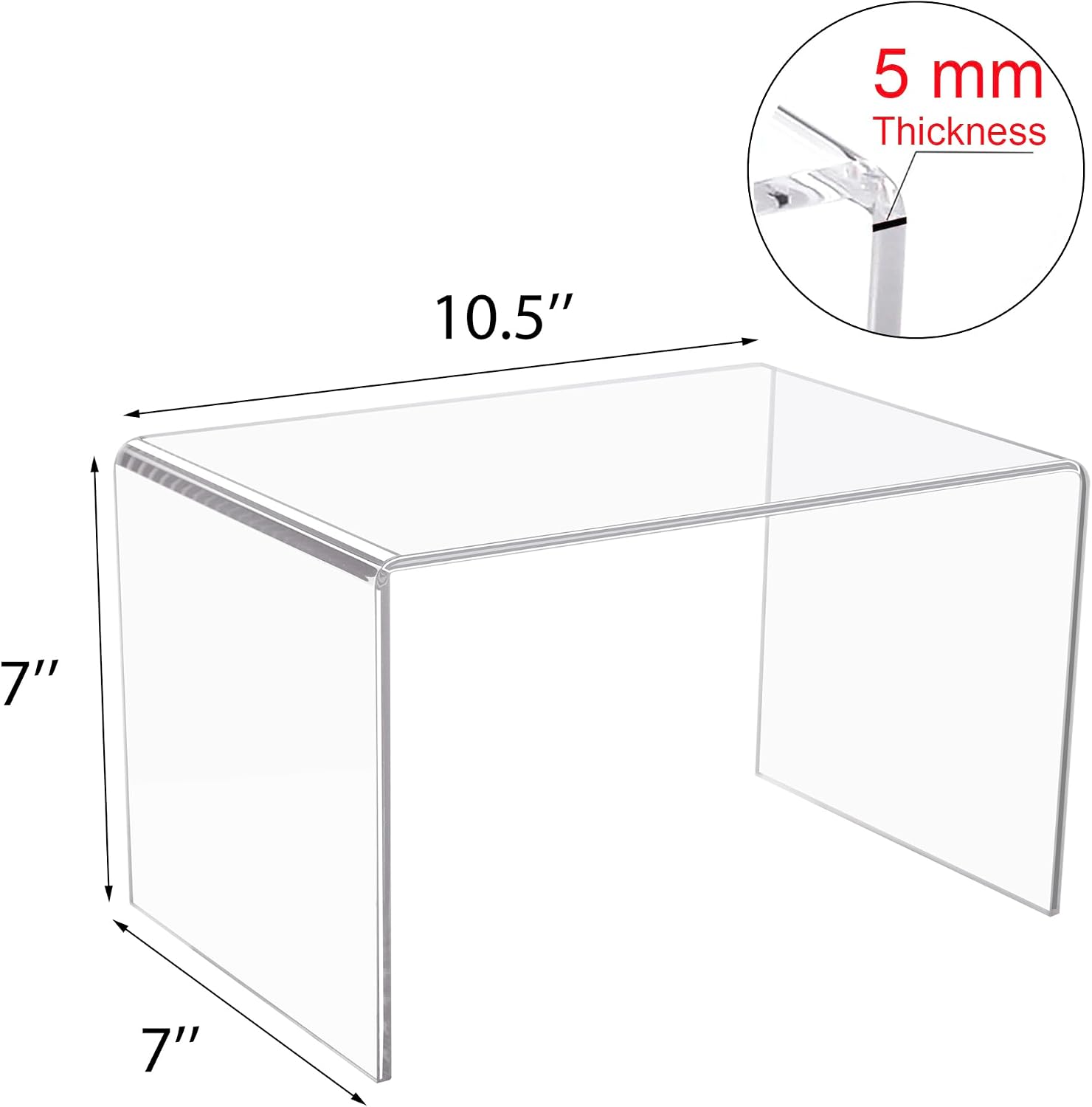 1-Piece 5MM Thickness Strong Acrylic Rectangular Riser for Retail / Clear
