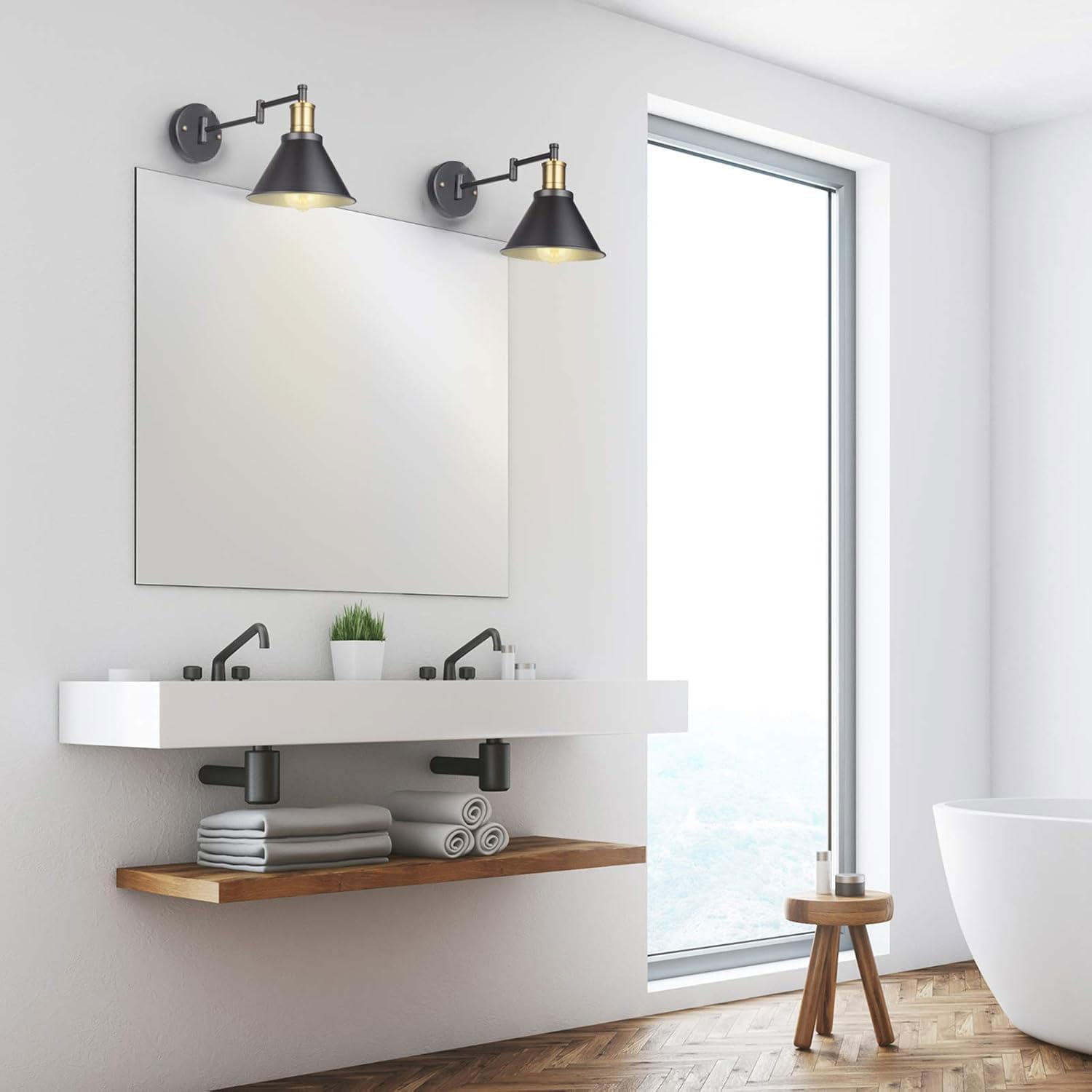 Swing Arm Wall Lamp Plug-in Cord Industrial Wall Sconce, Bronze and Black Finish,with On/Off Switch, E26 Base,1-Light