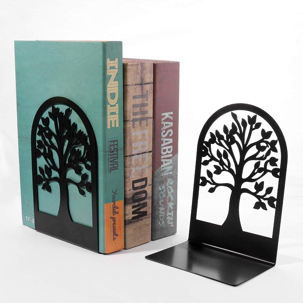 Tree of Life Metal Book Ends / 3 Pairs/ Style B / Black / Set of 6