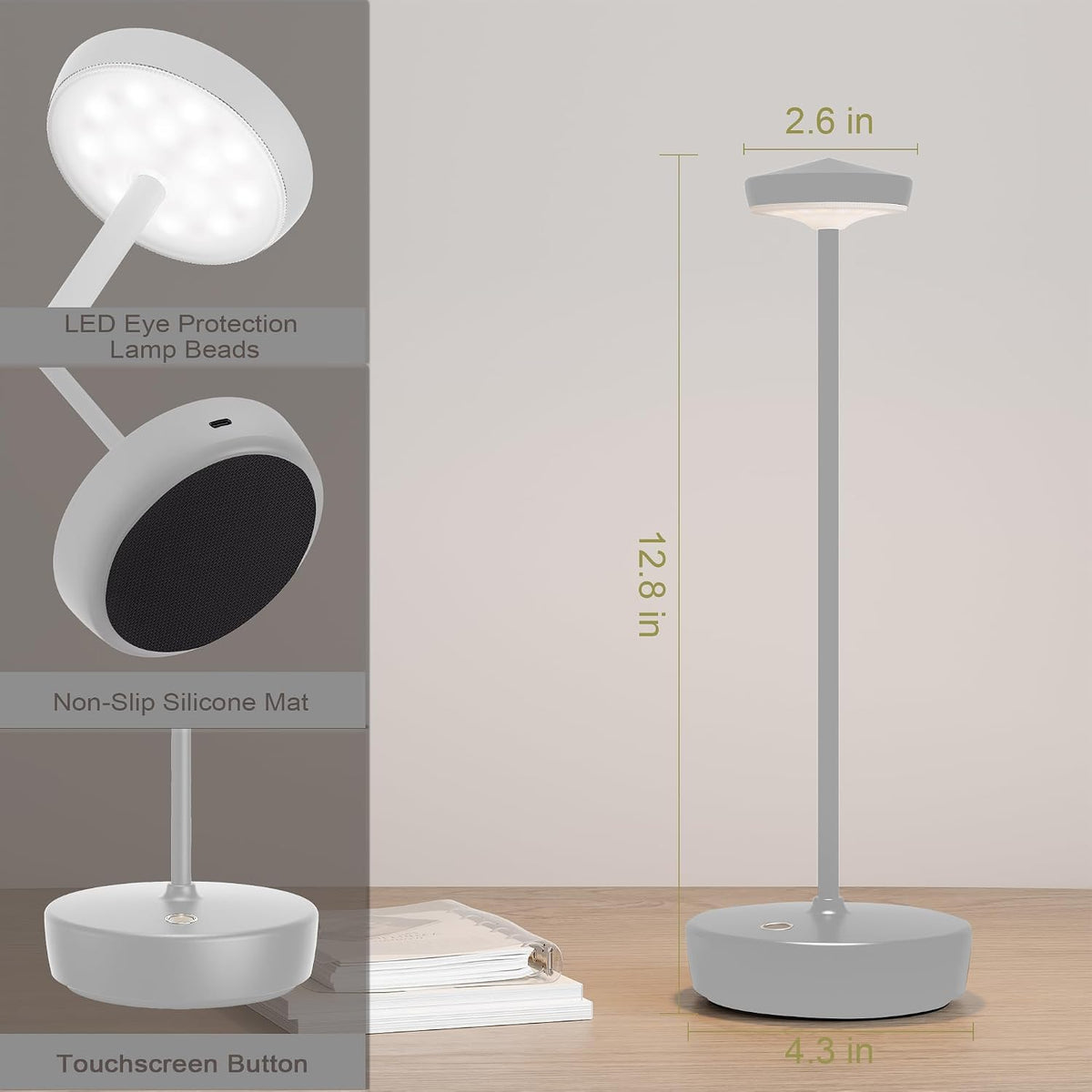 LED Cordless Table Lamp,Rechargeable Battery Lights | 3 Levels Brightness with Memory Function IP54 Waterproof Portable