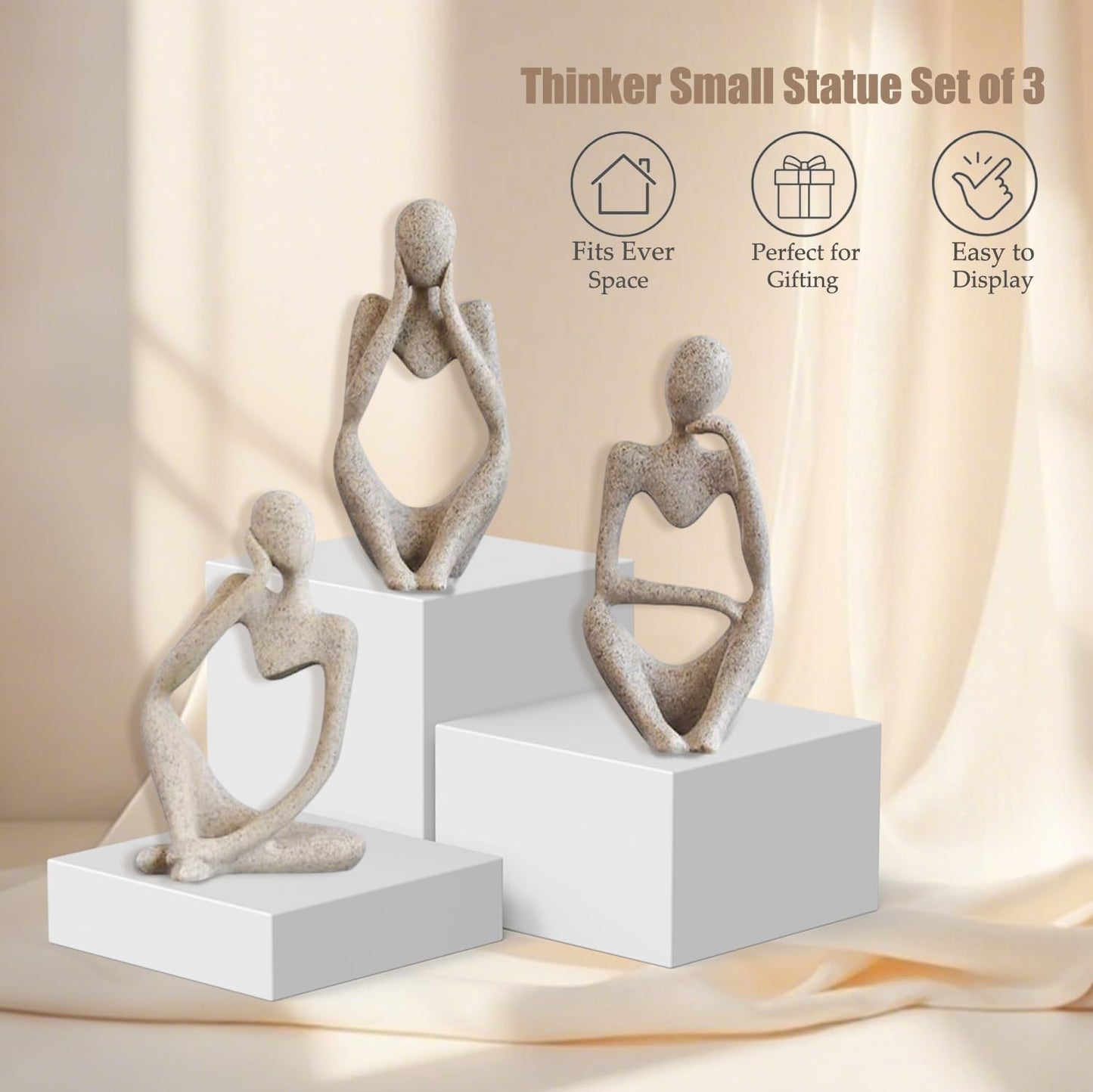 Thinker Statue Abstract Art Thinker Figurines Home Decor / Beige / Set of 3