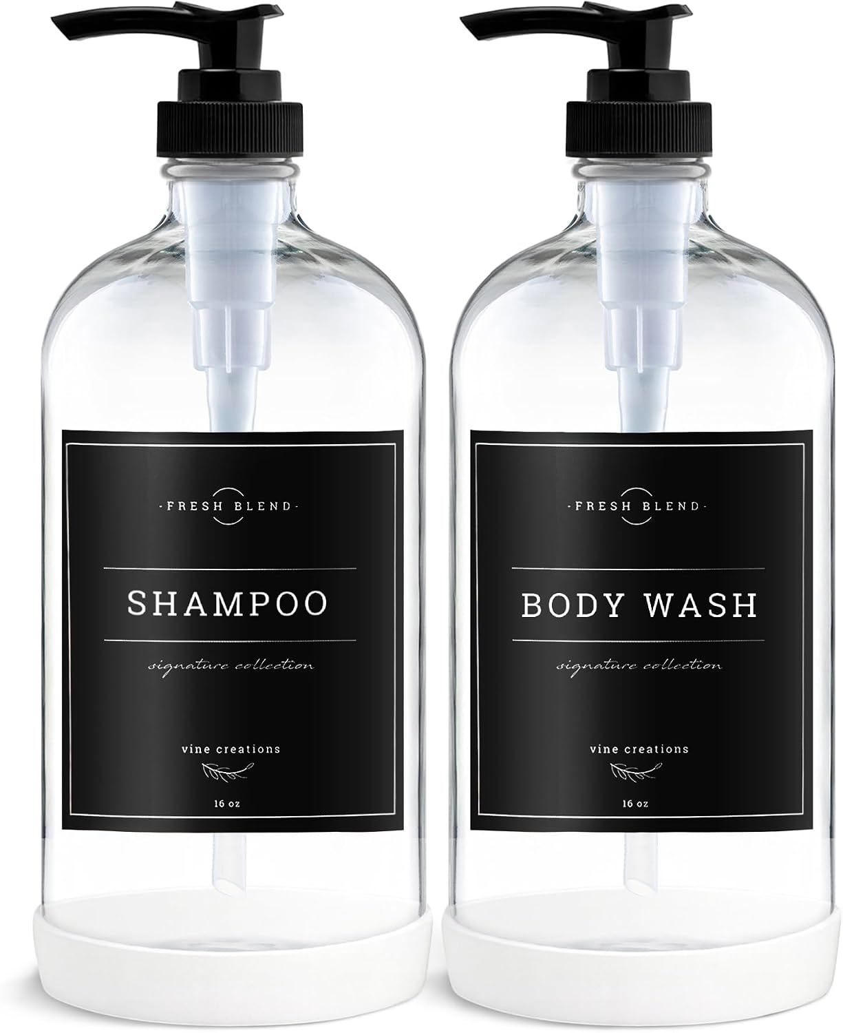 Vine Creations Clear Glass Soap Dispenser, 2 Pack Kitchen Soap Dispenser Set with Rustproof Pump, 16 oz Dish Soap and