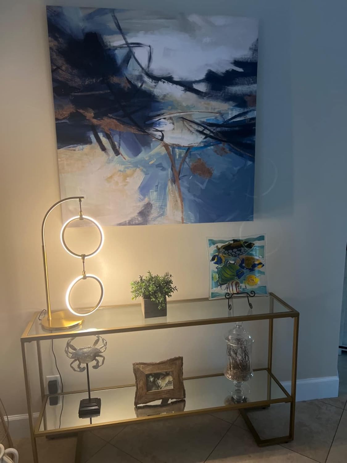 Brightech 2 Ring Lamp - 24" Dimmable LED Table Lamp with 2 Hanging Light Rings, Modern Arc Desk and Bedside Nightstand