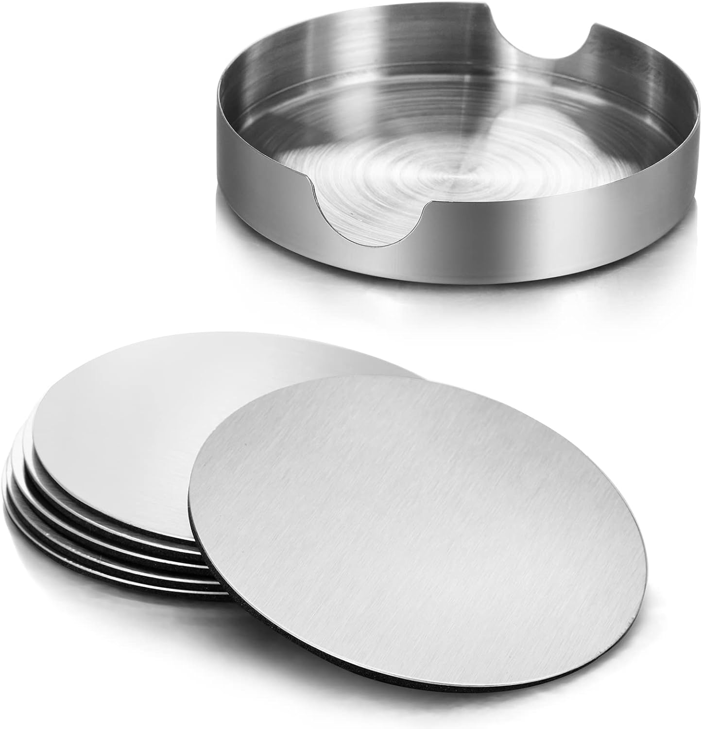 3 Holder / Round Modern Coaster / Silver / 4 Inch / Set of 18