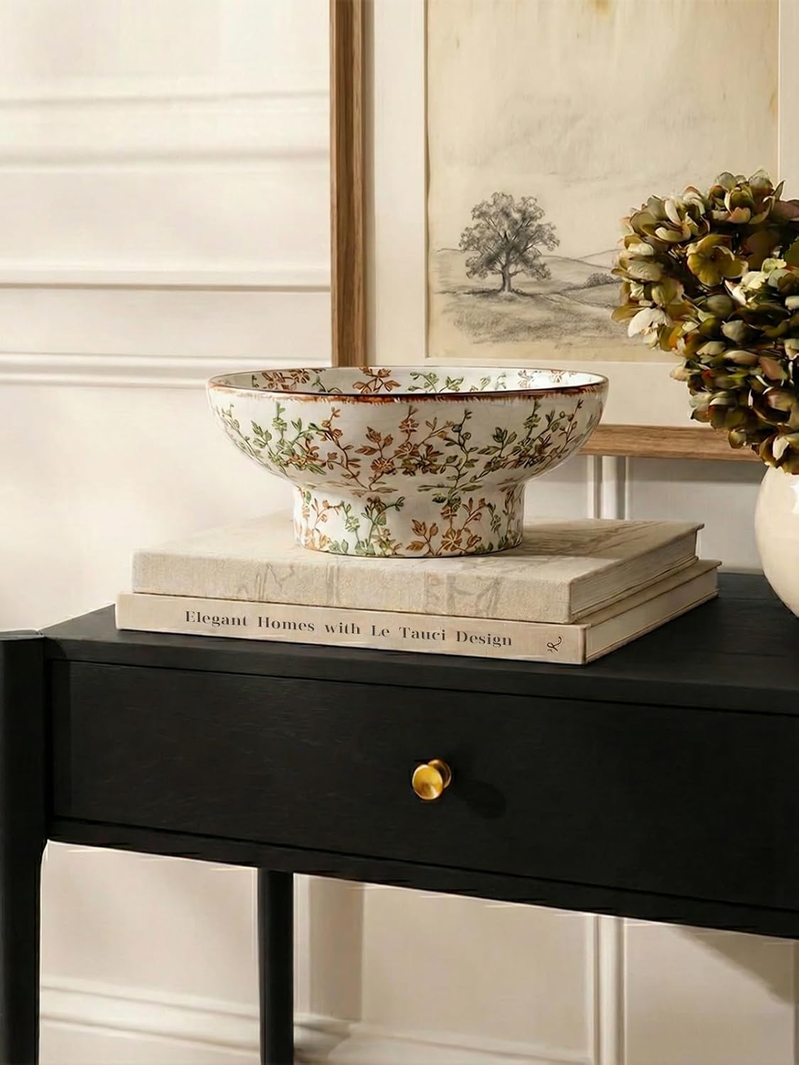 10" Ceramic Decorative Bowl / Vine Green