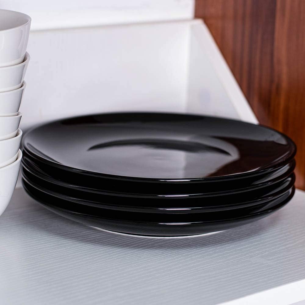DELLING 10 Inch Black Dinner Plates Set of 4, Porcelain Round Plates - Microwave & Dishwasher Safe, Chip Resistant