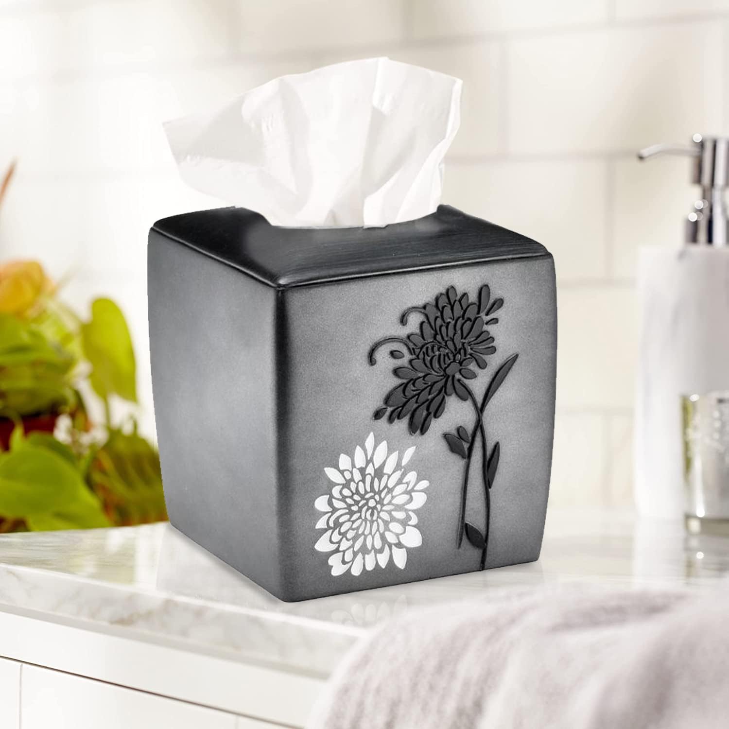 Zahari Home 2pc Erica Bathroom Decor Set Waste Basket for Bathroom & Tissue Cover Modern Classic Decor Stylish Unique
