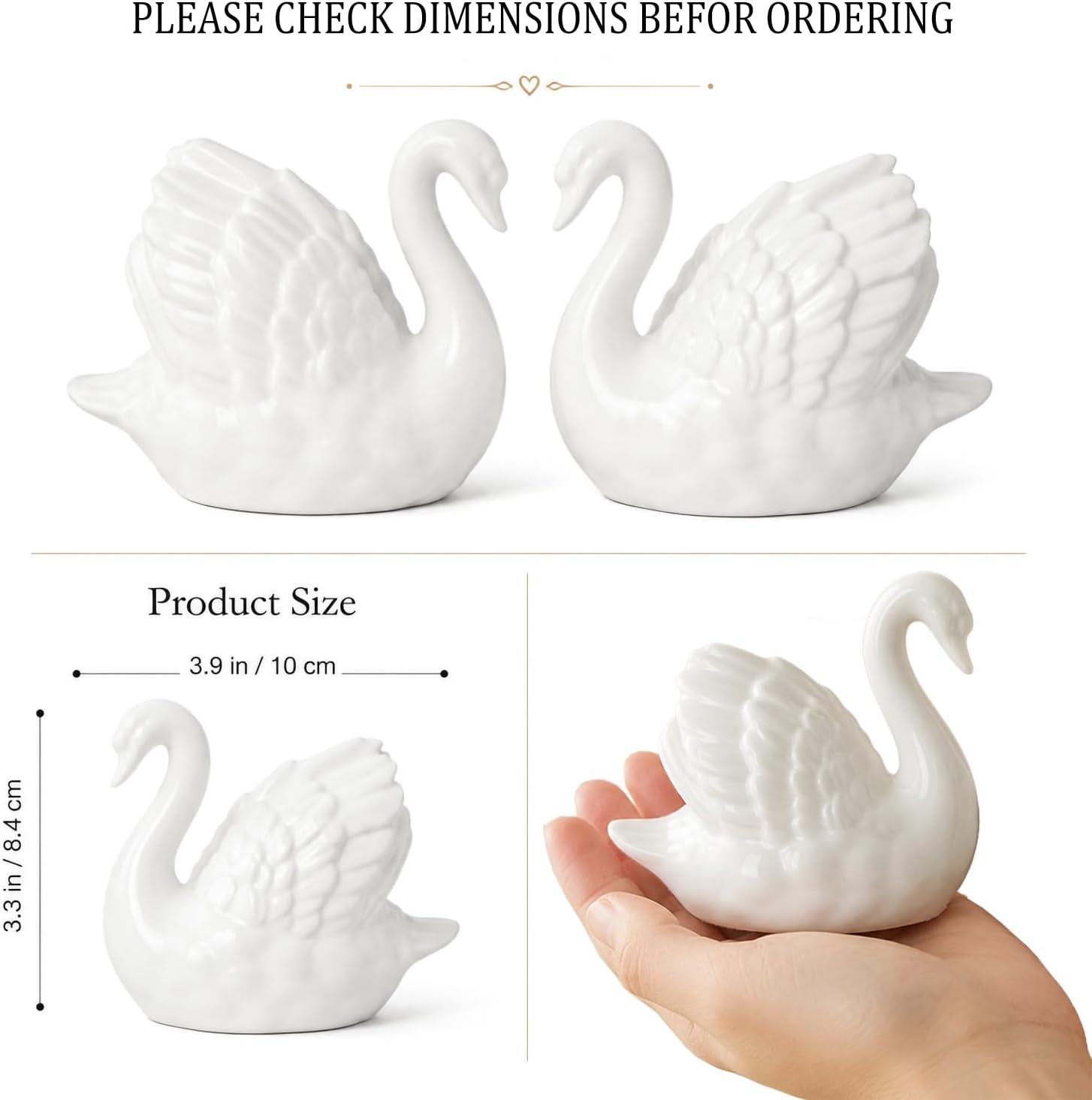 Ceramic Swan Figurines / White / 3.9 x 3.3 / Set of 2