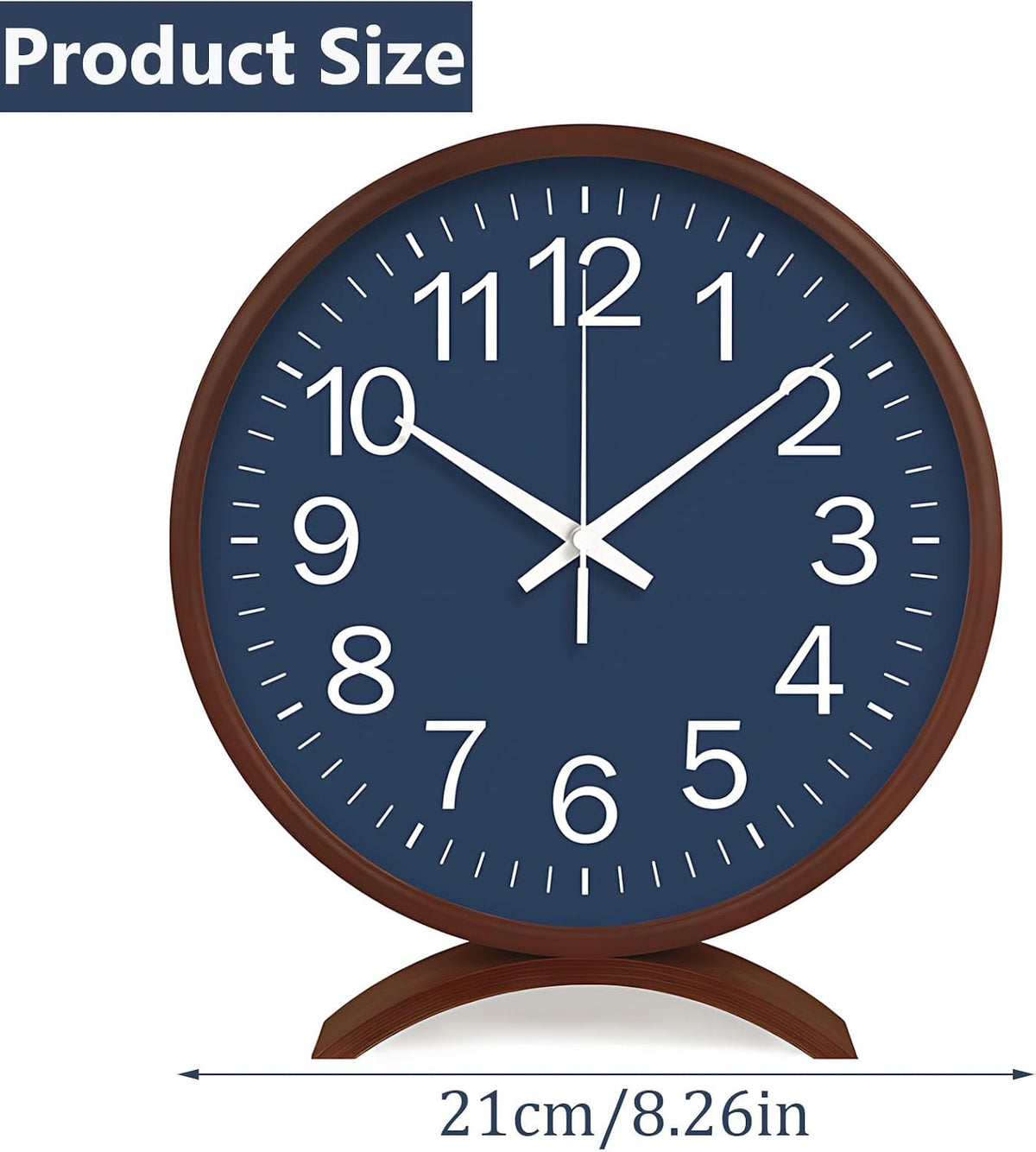 Maxspace Table Clock-8 Inch Silent Non-Ticking Wooden Timepiece Desk Clock, Battery Operated Decor Round Clock for