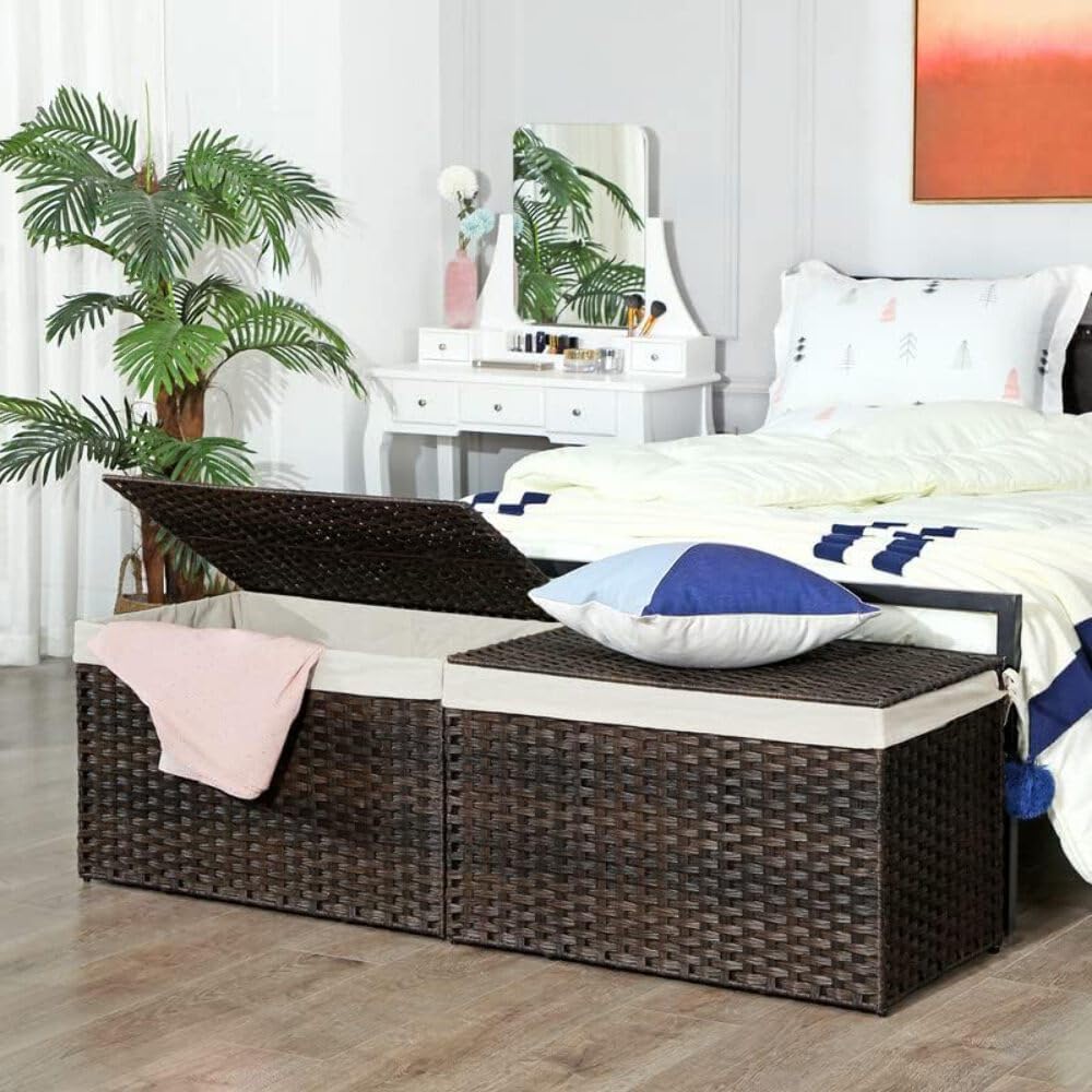 Metal Frame / Woven Blanket Storage Bin / 160 L / Brown