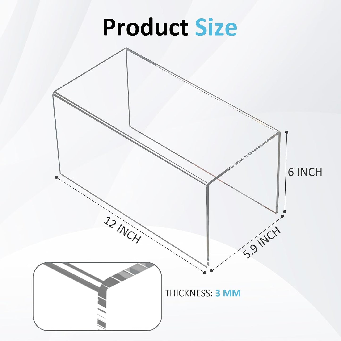 Sezanrpt Acrylic Shelf Riser 12x5.9x6 pack of 2, Large Acrylic Risers for Desserts, Cupcake, Toys, Collectibles
