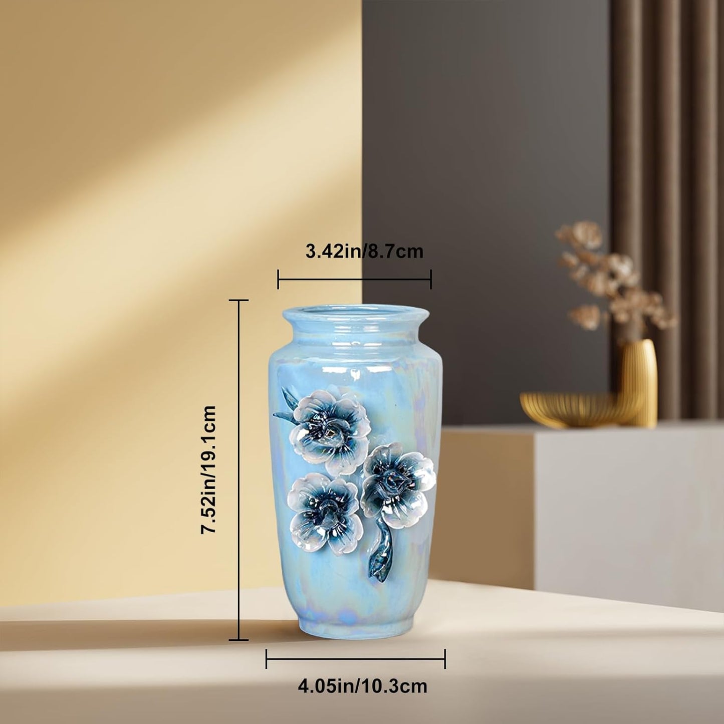 Ceramic Vase / Small Decorative Vase / Blue / 7 Inch