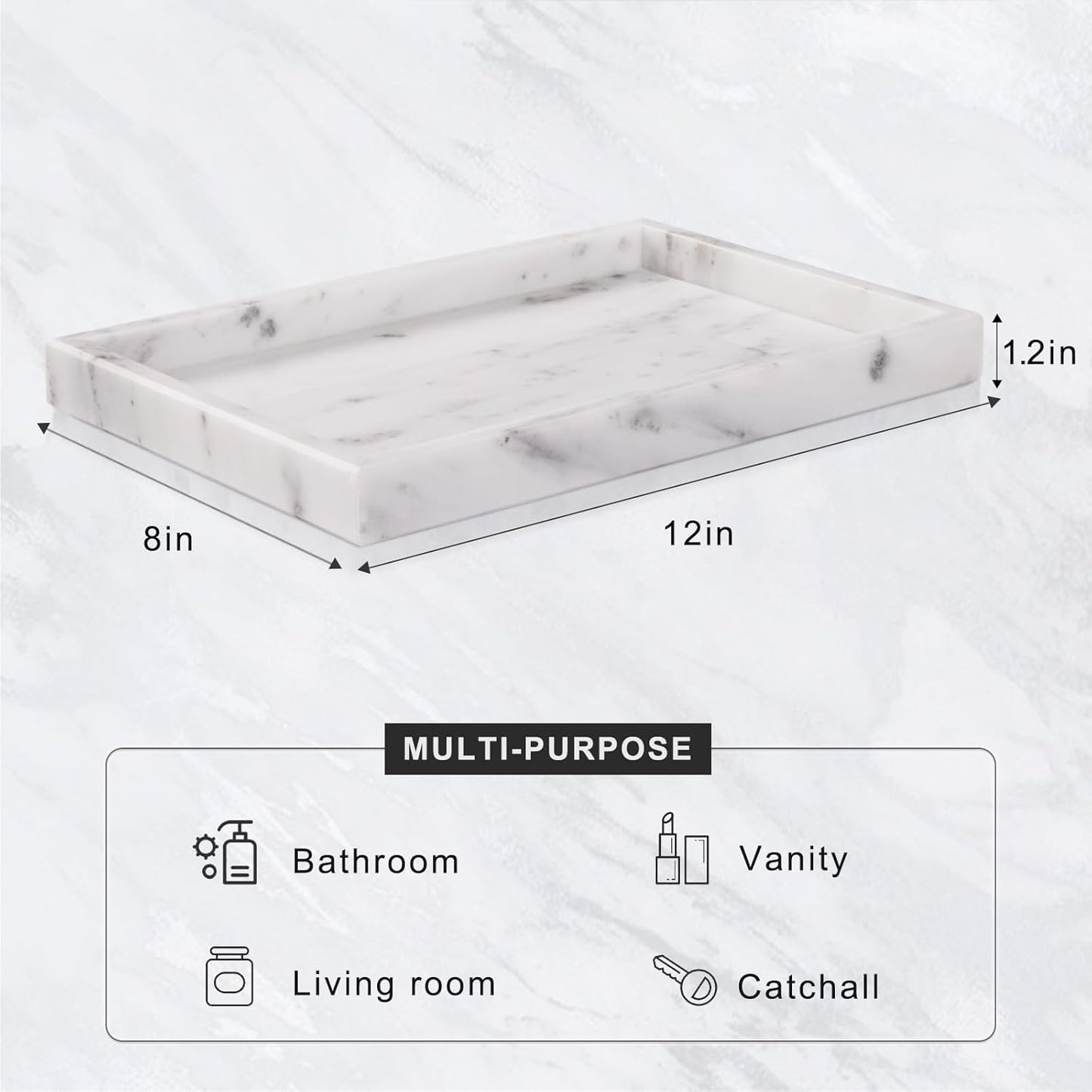 Marble Tray / Bathroom Tray for Countertop / Starry White