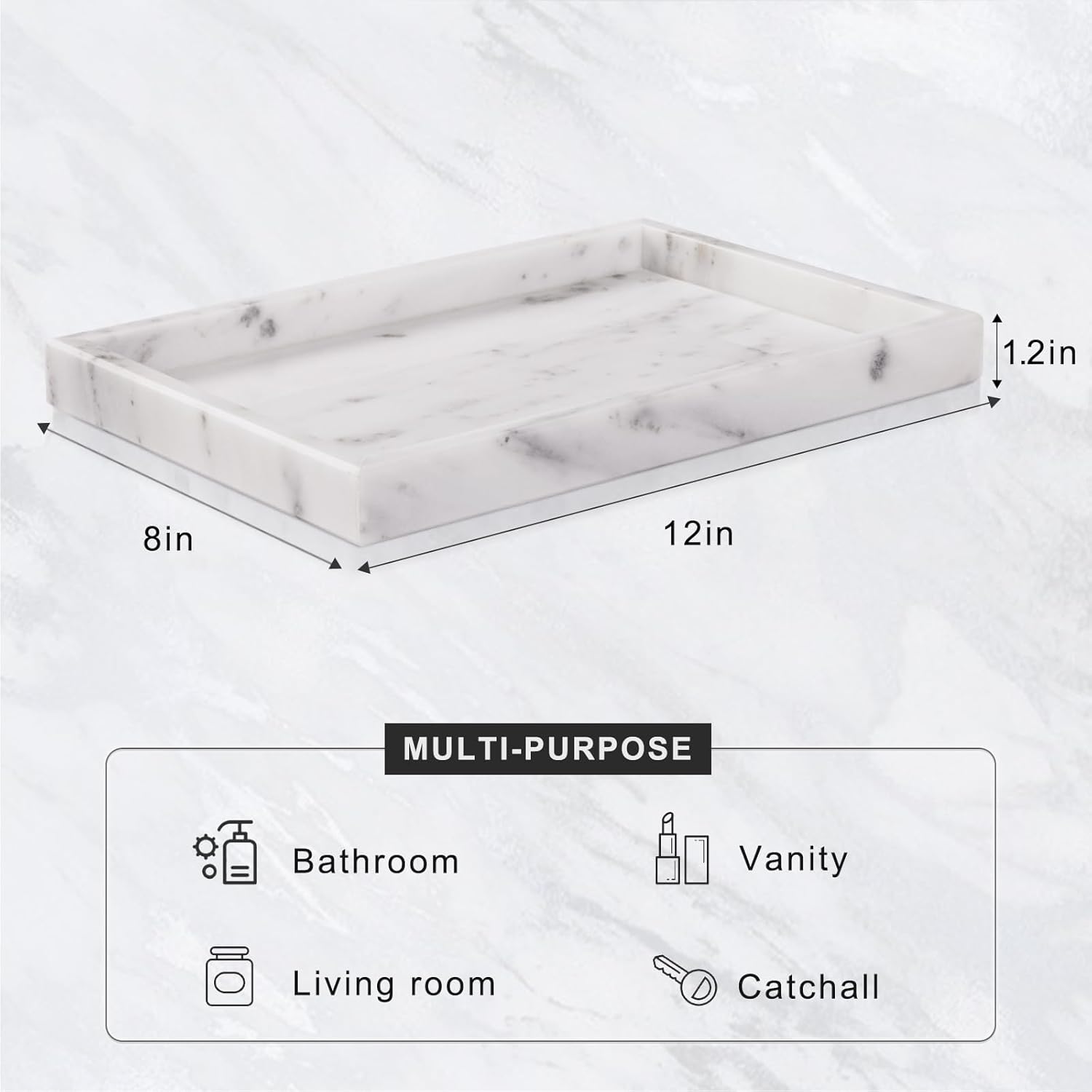 Marble Tray / Bathroom Tray for Countertop / Starry White